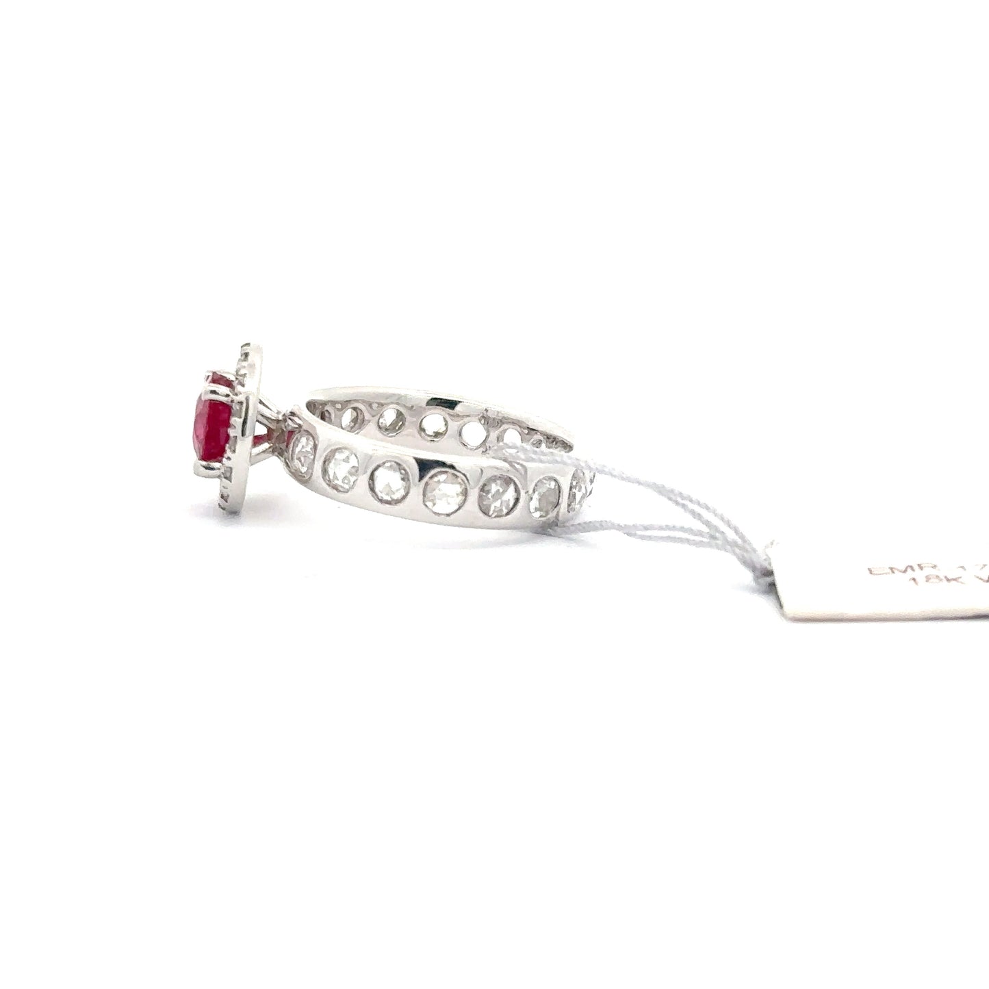 18k White Gold Round Ruby Women’s Designer Ring.