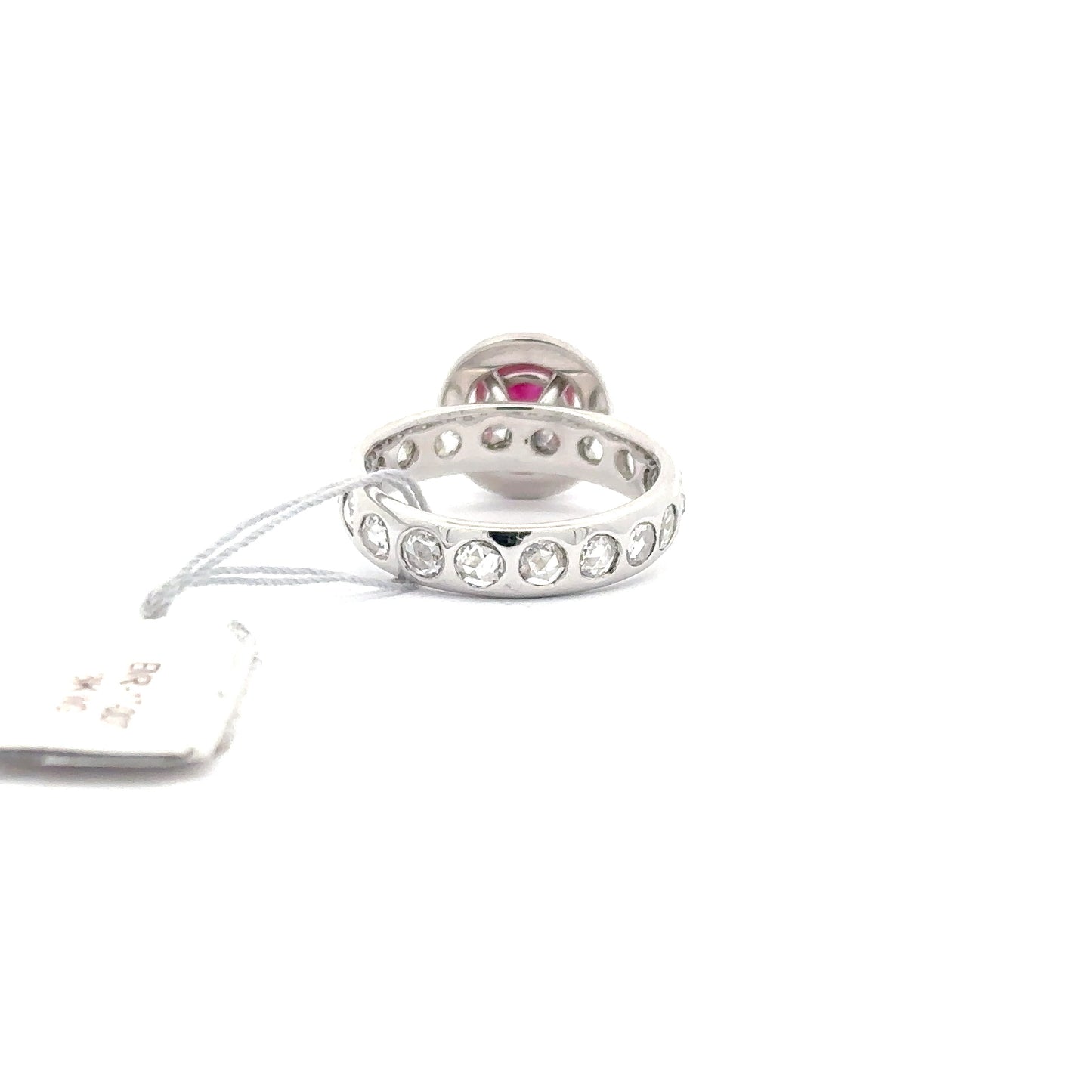 18k White Gold Round Ruby Women’s Designer Ring.