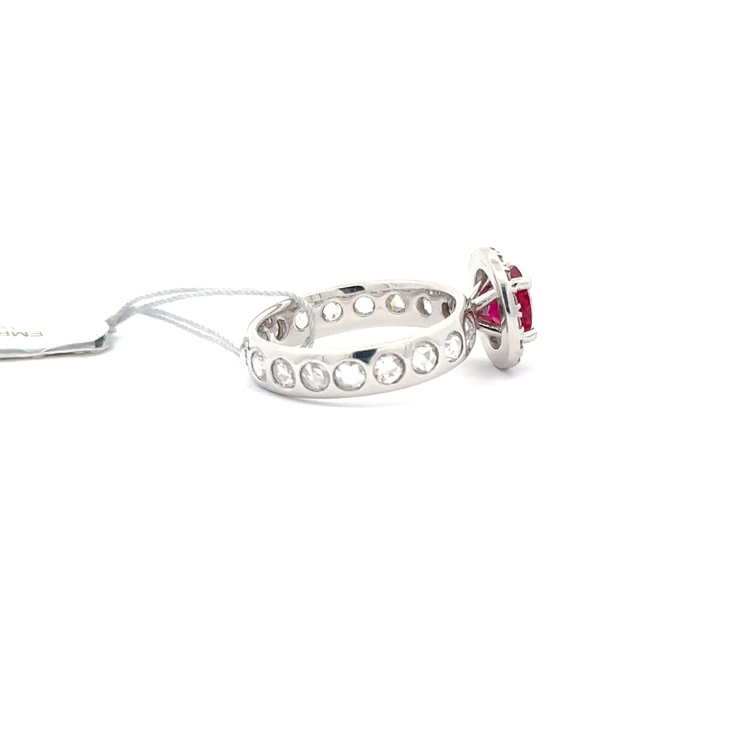 18k White Gold Round Ruby Women’s Designer Ring.