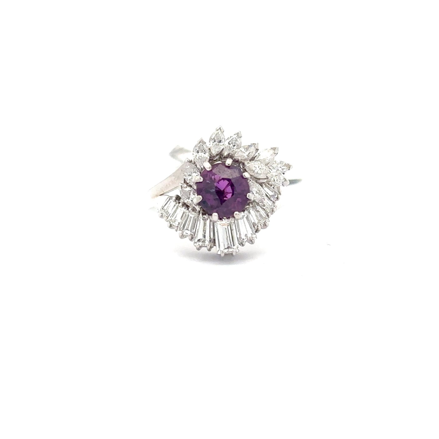 18k White Gold with Purple Sapphire Women’s Designer Ring.
