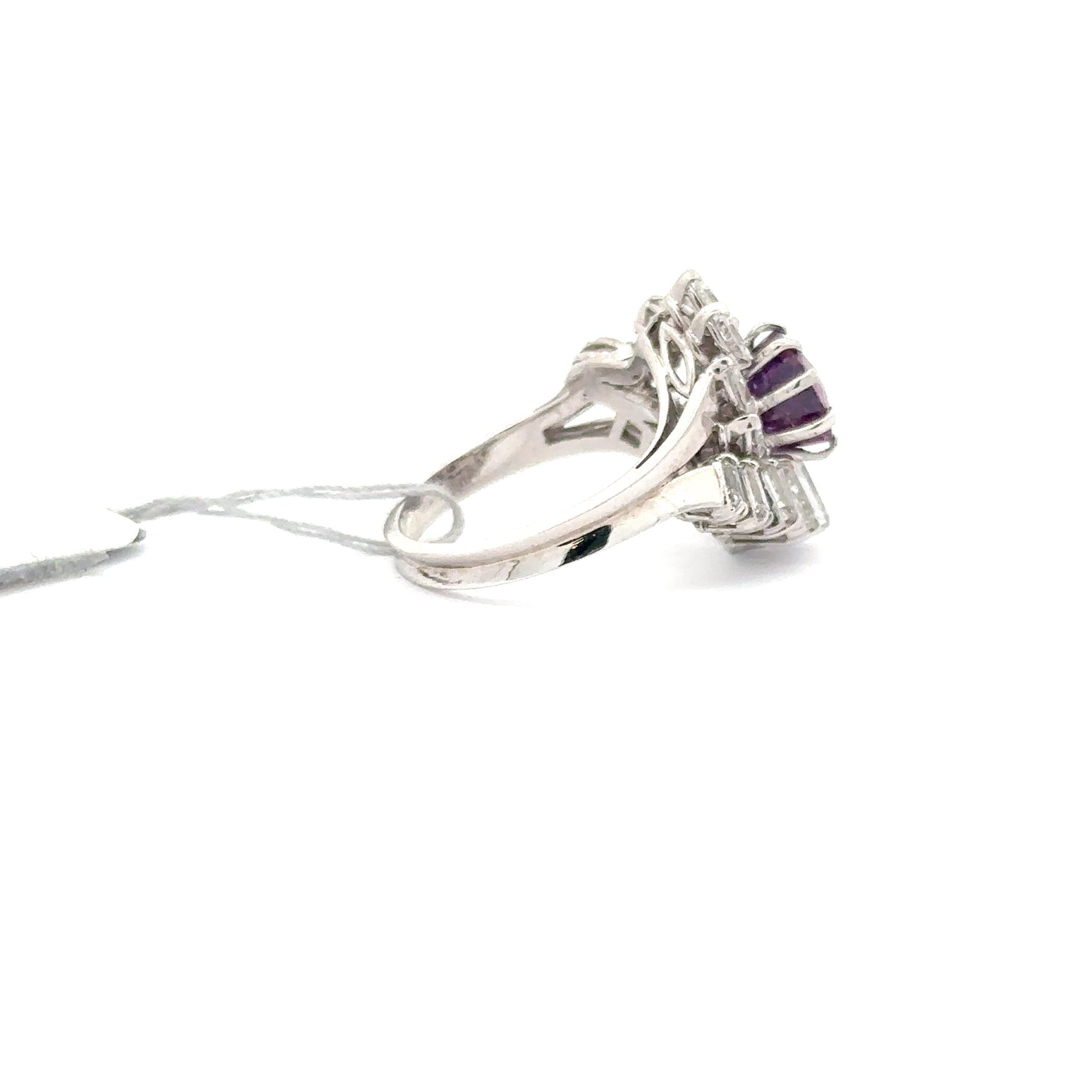 18k White Gold with Purple Sapphire Women’s Designer Ring.