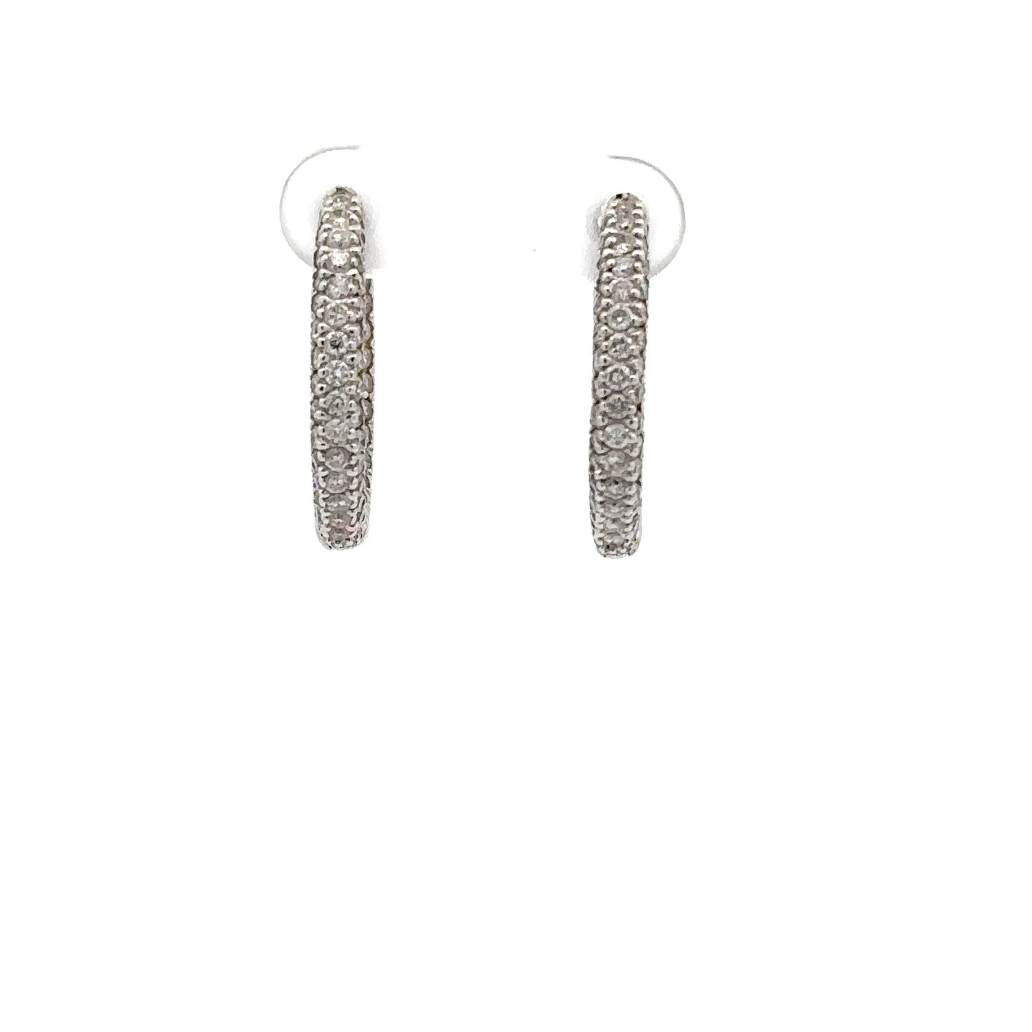 1.06 ctw Natural Diamonds Hoop Earrings | 14k White Gold