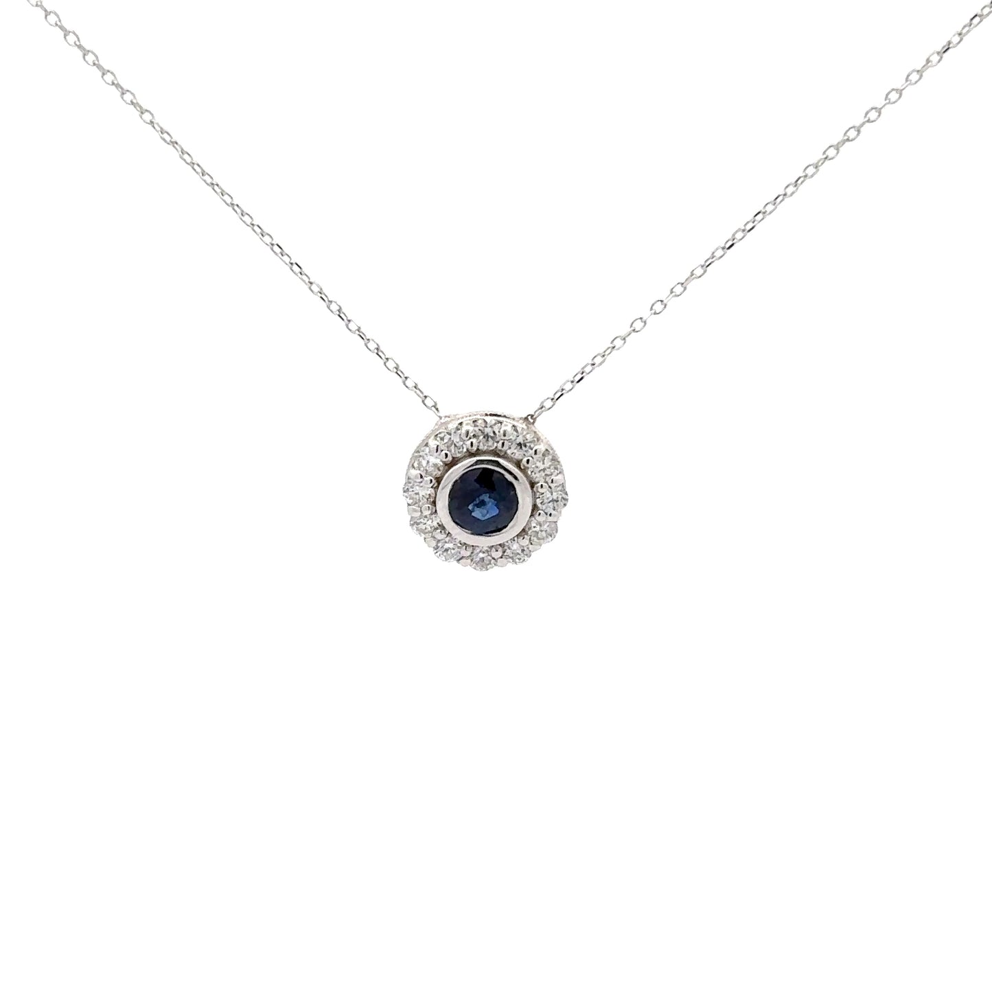 0.65 ct Natural Blue Sapphire Necklace | 0.45 ct Natural Diamonds | 14k White Gold