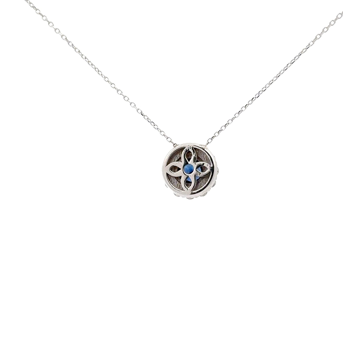 0.65 ct Natural Blue Sapphire Necklace | 0.45 ct Natural Diamonds | 14k White Gold