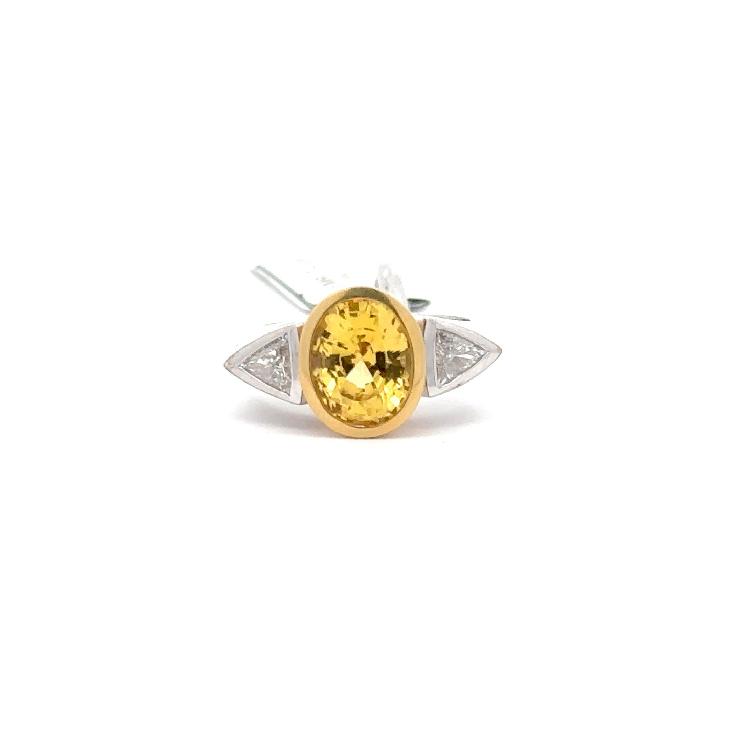 4.00ct Natural Oval Yellow Sapphire & 0.50ct Natural Trillon-cut Diamonds Ring | 18K YWG