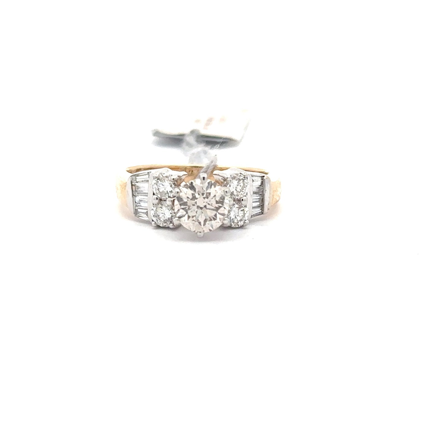 1.02ct Natural Round-Cut Diamond & 0.45ct Natural Side Diamonds Ring | 14K YWG