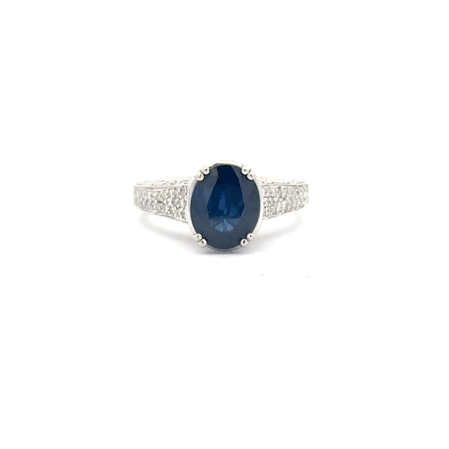 3.06ct Natural Oval Blue Sapphire & 0.90ct Natural Round Diamonds Ring | 18K WG