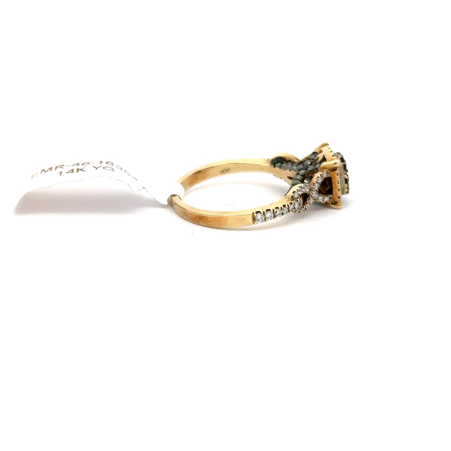 0.55 ct Green Diamonds Ring | 0.34 ct Side Diamonds | 14k Yellow Gold | 5 Gram.