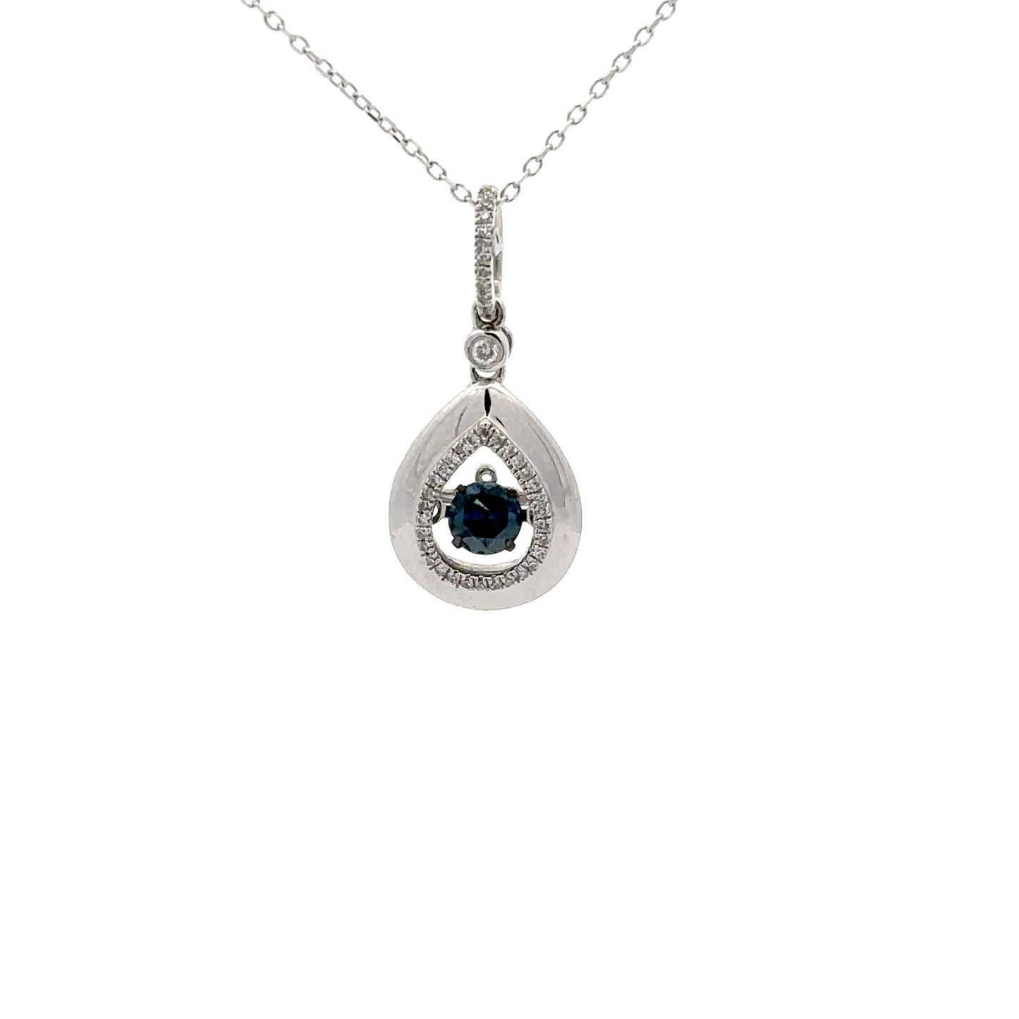 0.26 ct Natural Blue Center Diamond Pendant | 0.08 ctw Natural Side Diamonds | 14k White Gold.