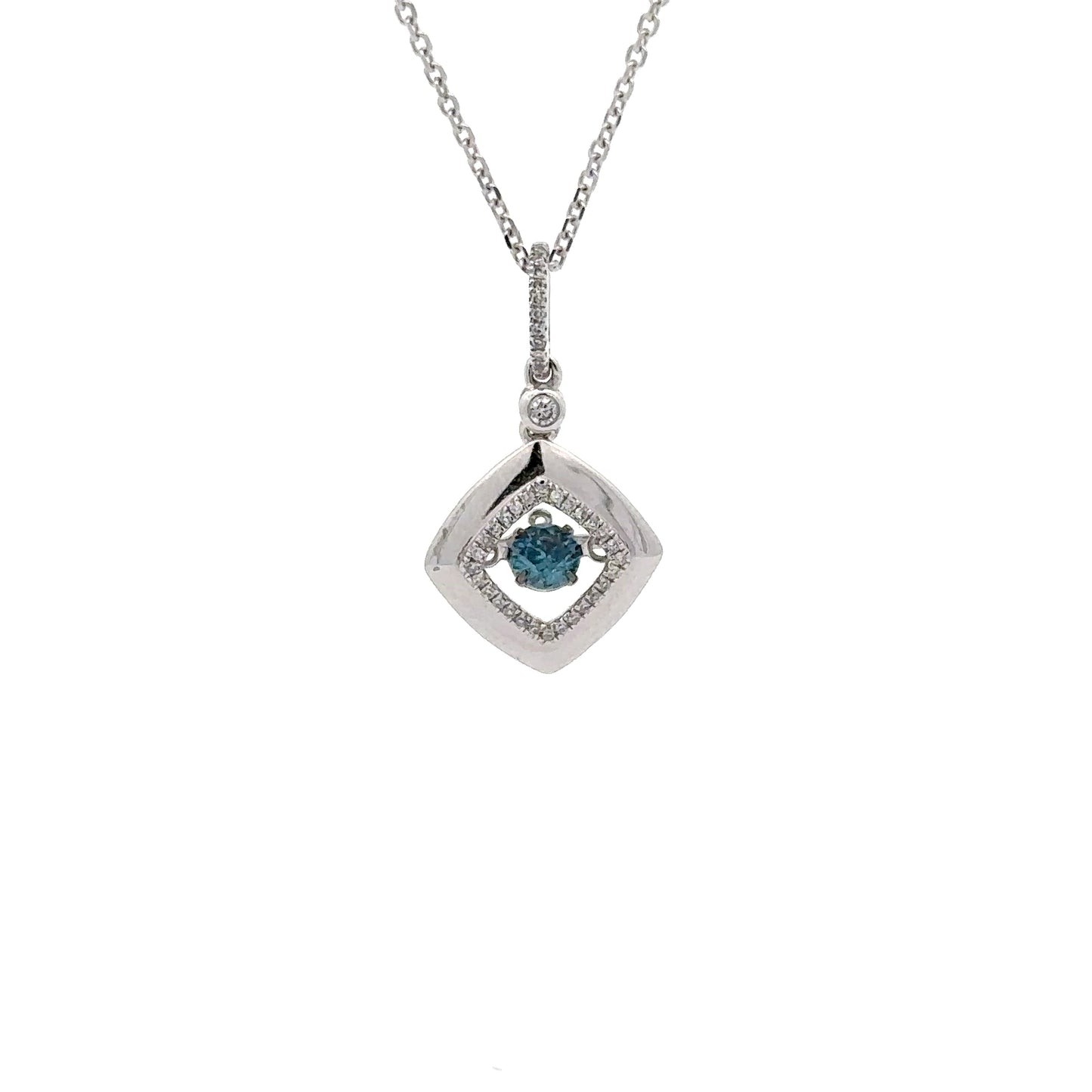 0.31 ct Natural Blue Diamond Pendant | 0.10 ctw Natural Side Diamonds | 14k White Gold.