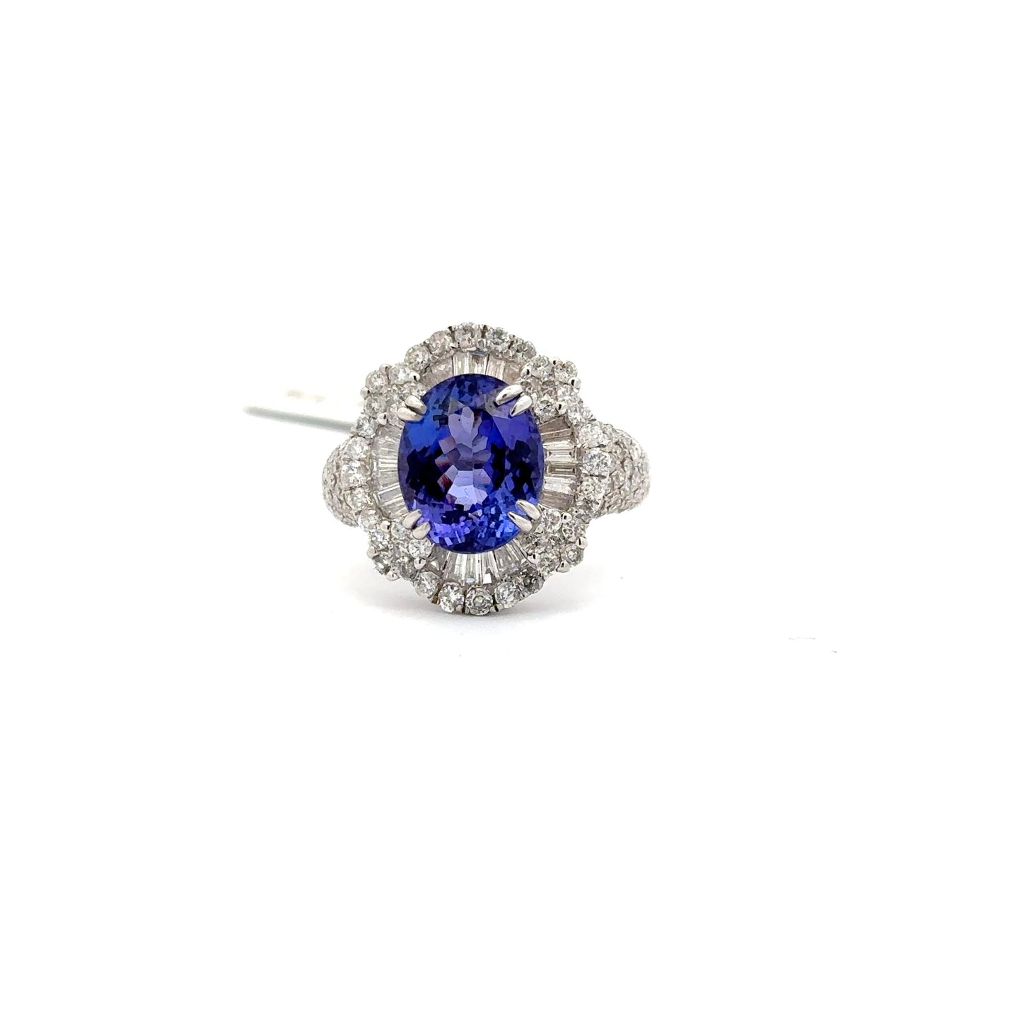 4.61ct Natural Oval Tanzanite Center & 1.92ct Natural Side Diamonds Ring | 18K WG