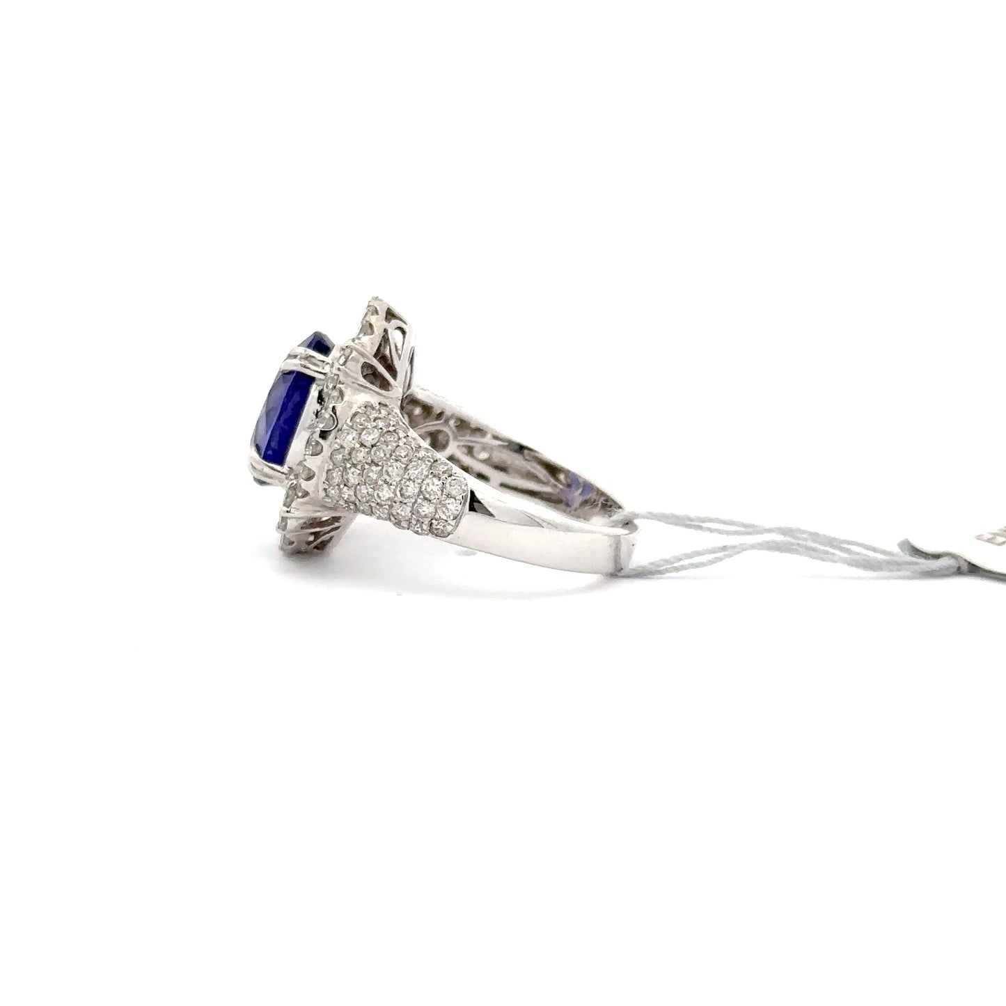 4.61ct Natural Oval Tanzanite Center & 1.92ct Natural Side Diamonds Ring | 18K WG