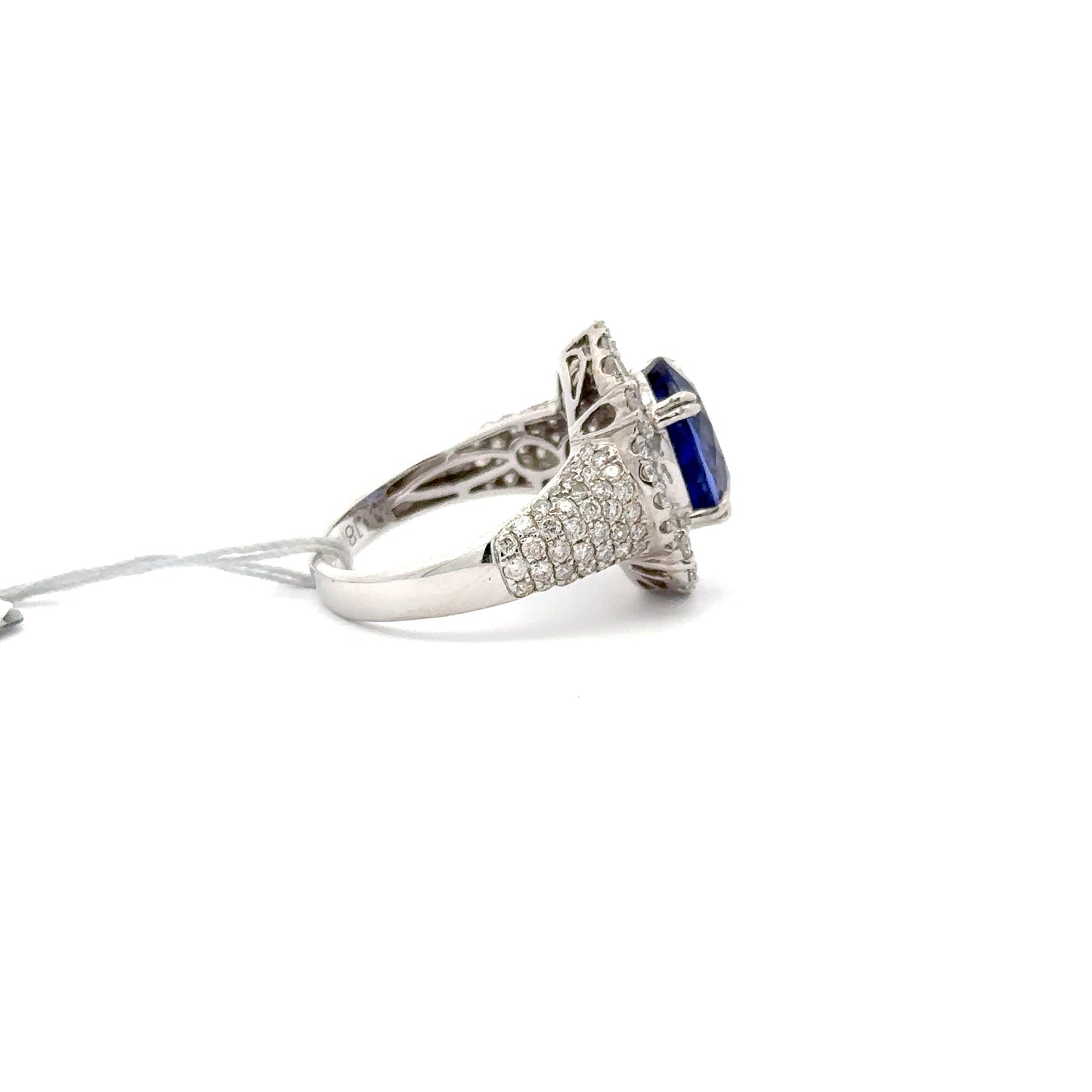 4.61ct Natural Oval Tanzanite Center & 1.92ct Natural Side Diamonds Ring | 18K WG