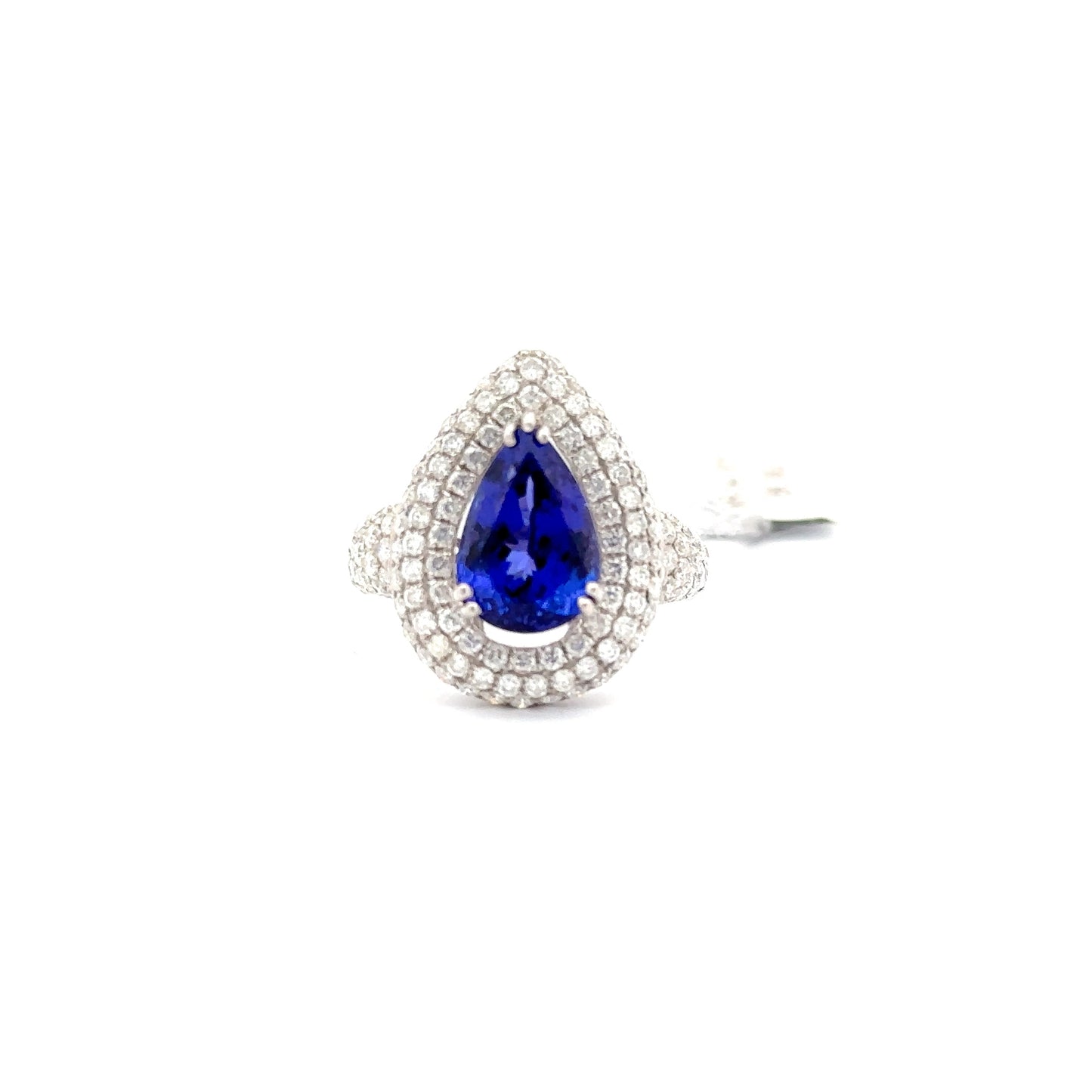 4.20ct Natural Pear Tanzanite Center & 2.00ct Natural Side Diamonds Ring | 18K WG