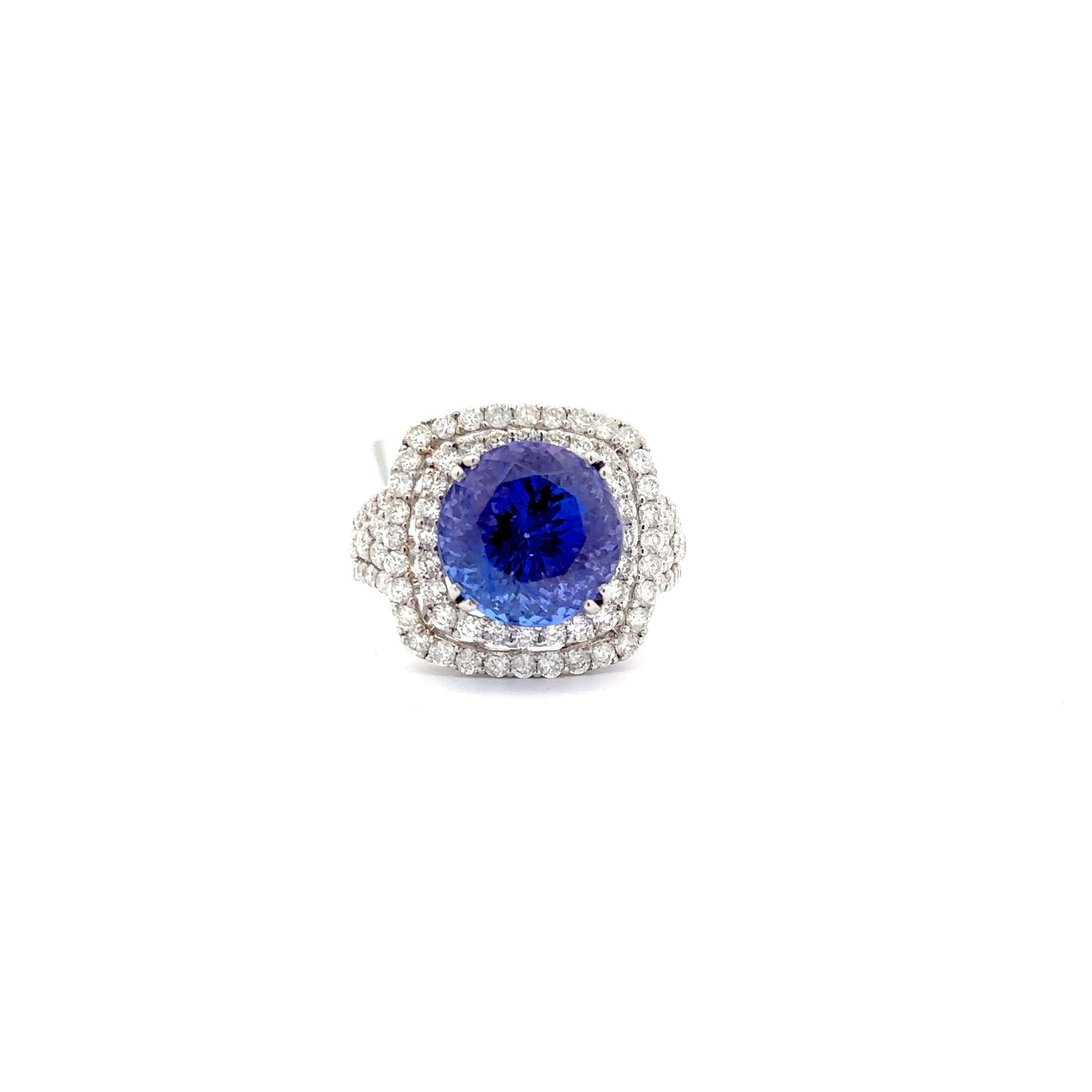 7.83ct Natural Round Tanzanite Center & 1.71ct Natural Side Diamonds Ring | 18K WG
