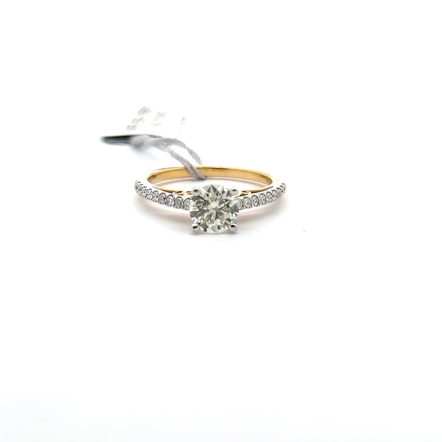 1.00ct Natural Round Center Diamond & 0.33ct Side Diamonds Ring | 18K YWG