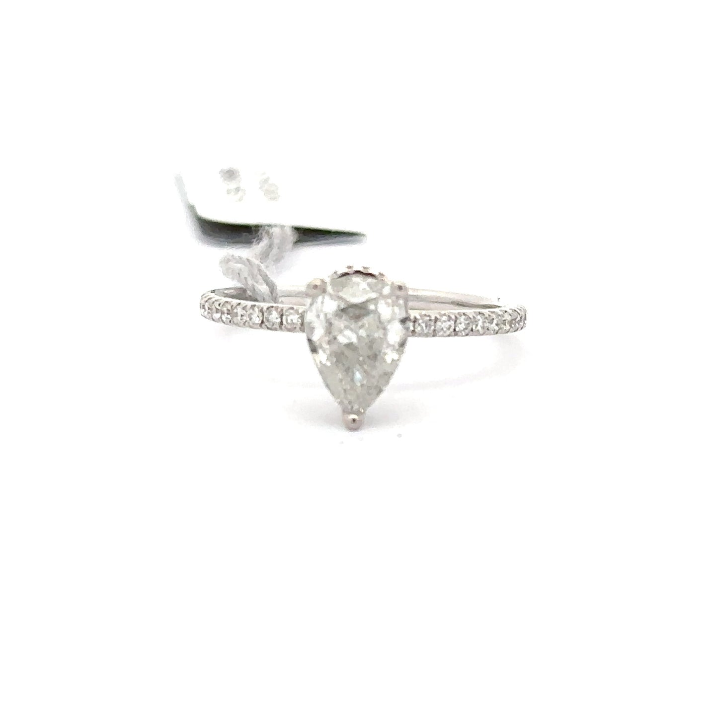 1.02ctw Natural Diamond Ring | 0.71ct Pear Center | 18K White Gold.