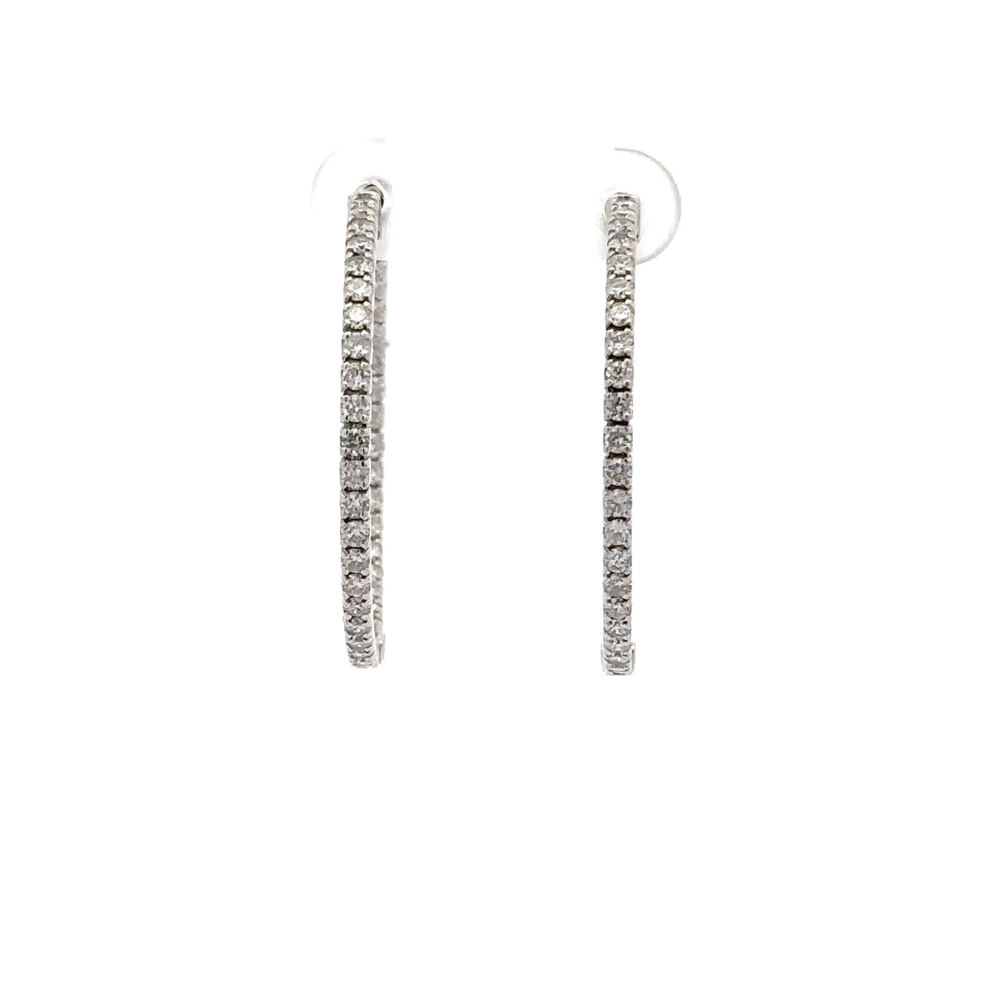 1.35 ctw Natural Diamonds Hoop Earrings | 14k White Gold
