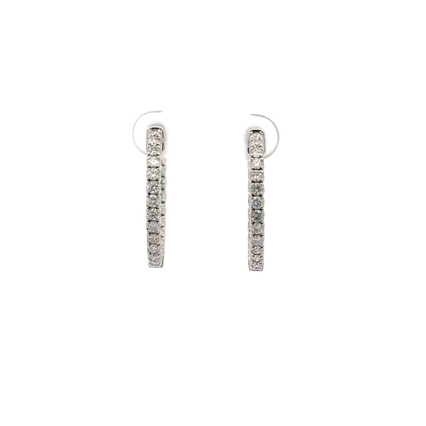1.35 ctw Natural Diamonds Hoop Earrings | 14k White Gold