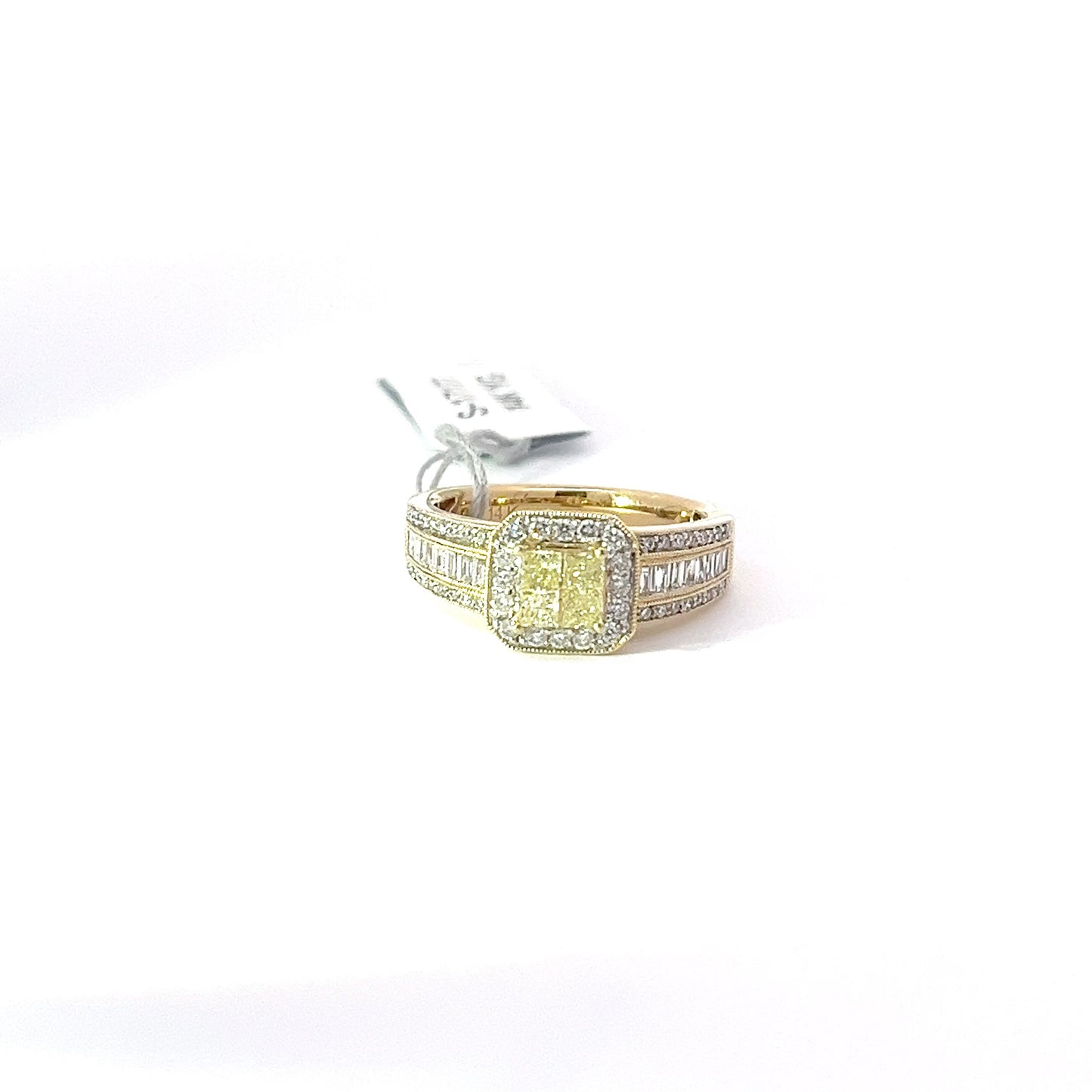 0.31ct Natural Yellow Princess-Cut(4 pc) Diamond Ring | 0.64ct Side Diamonds | 14K YG