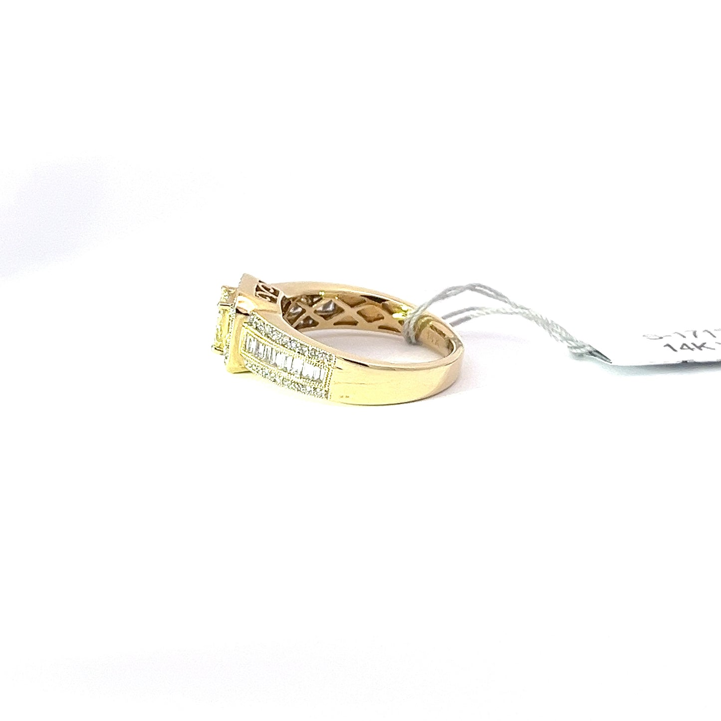 0.31ct Natural Yellow Princess-Cut(4 pc) Diamond Ring | 0.64ct Side Diamonds | 14K YG