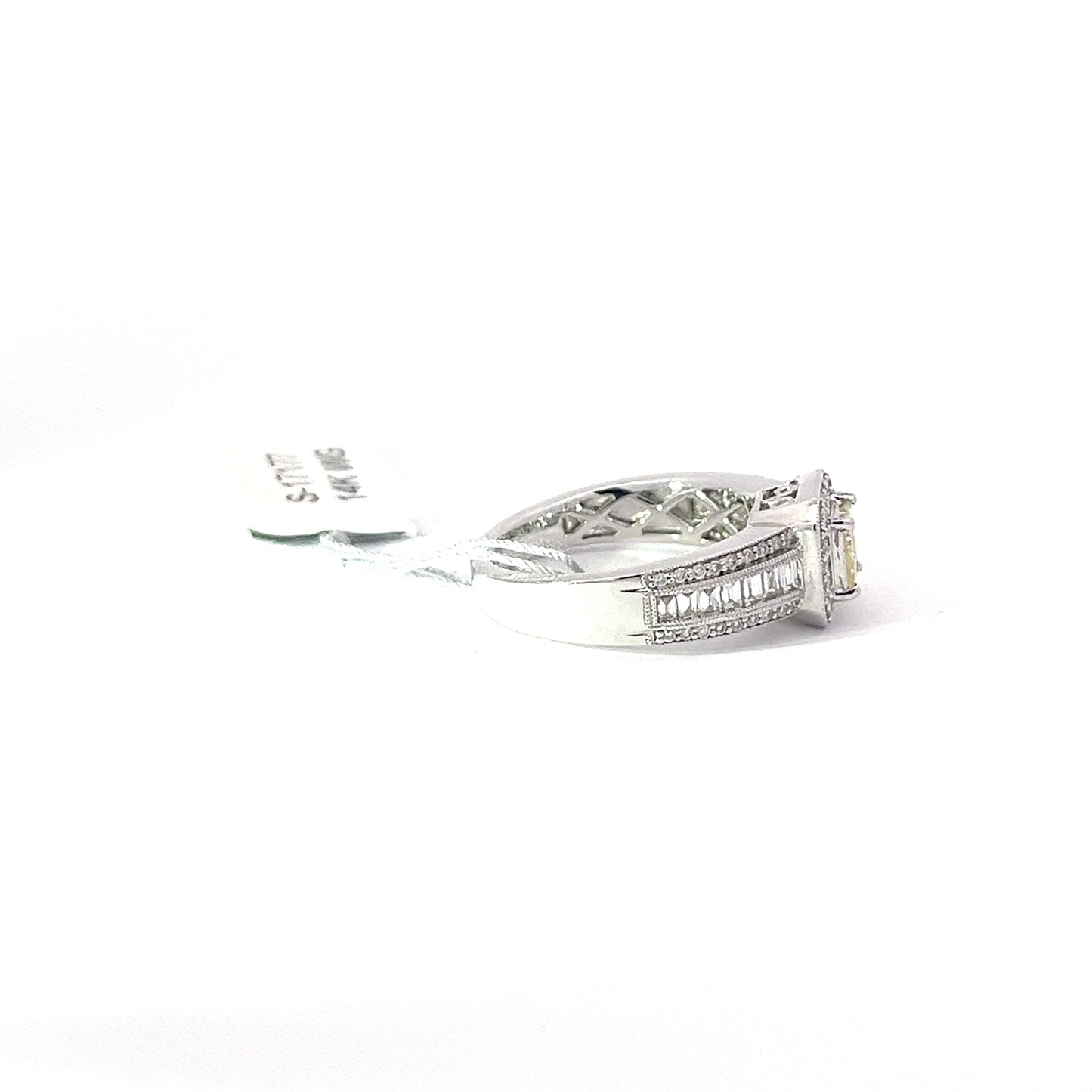 0.30ct Natural Yellow Princess-Cut(4 pc) Diamond Ring | 0.66ct Side Diamonds | 14K WG