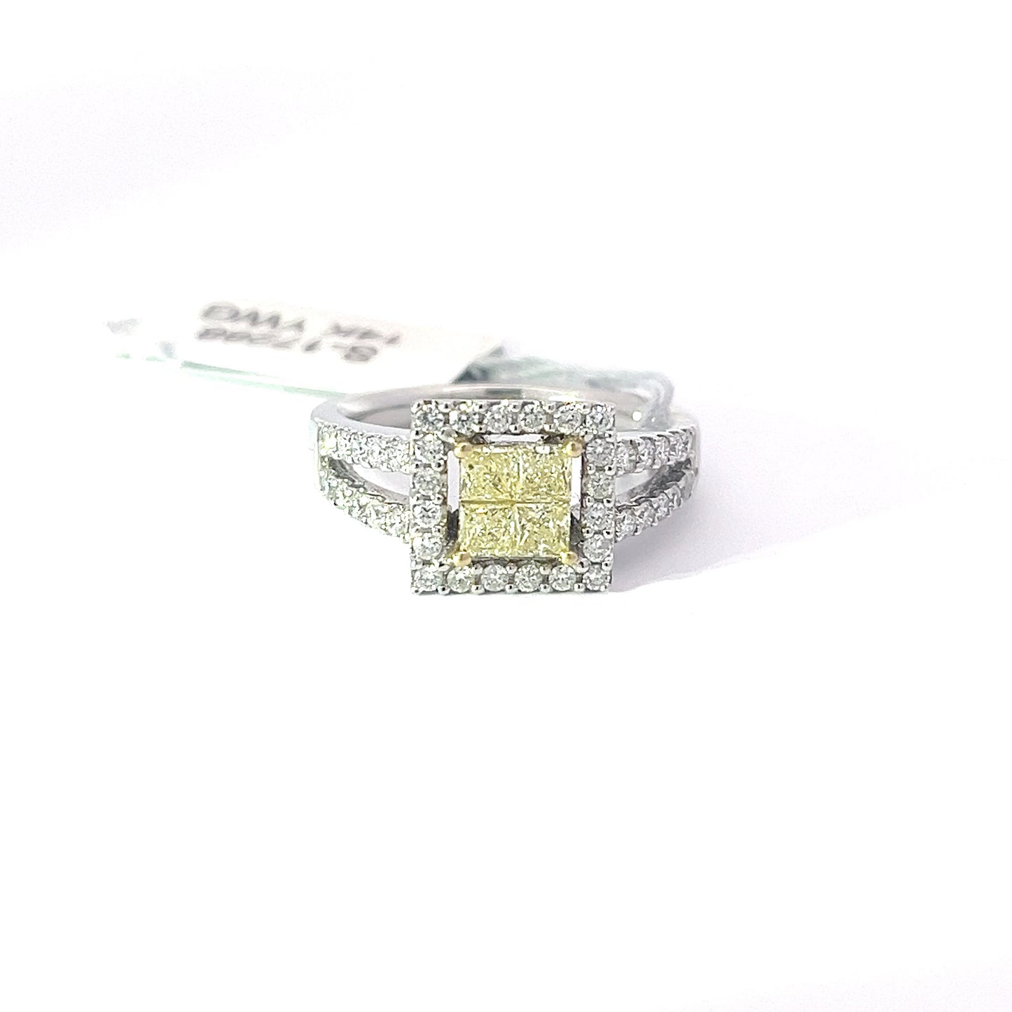 0.54ct Natural Yellow Princess-Cut(4 pc) Diamond Ring | 0.58ct Side Diamonds | 14K YWG