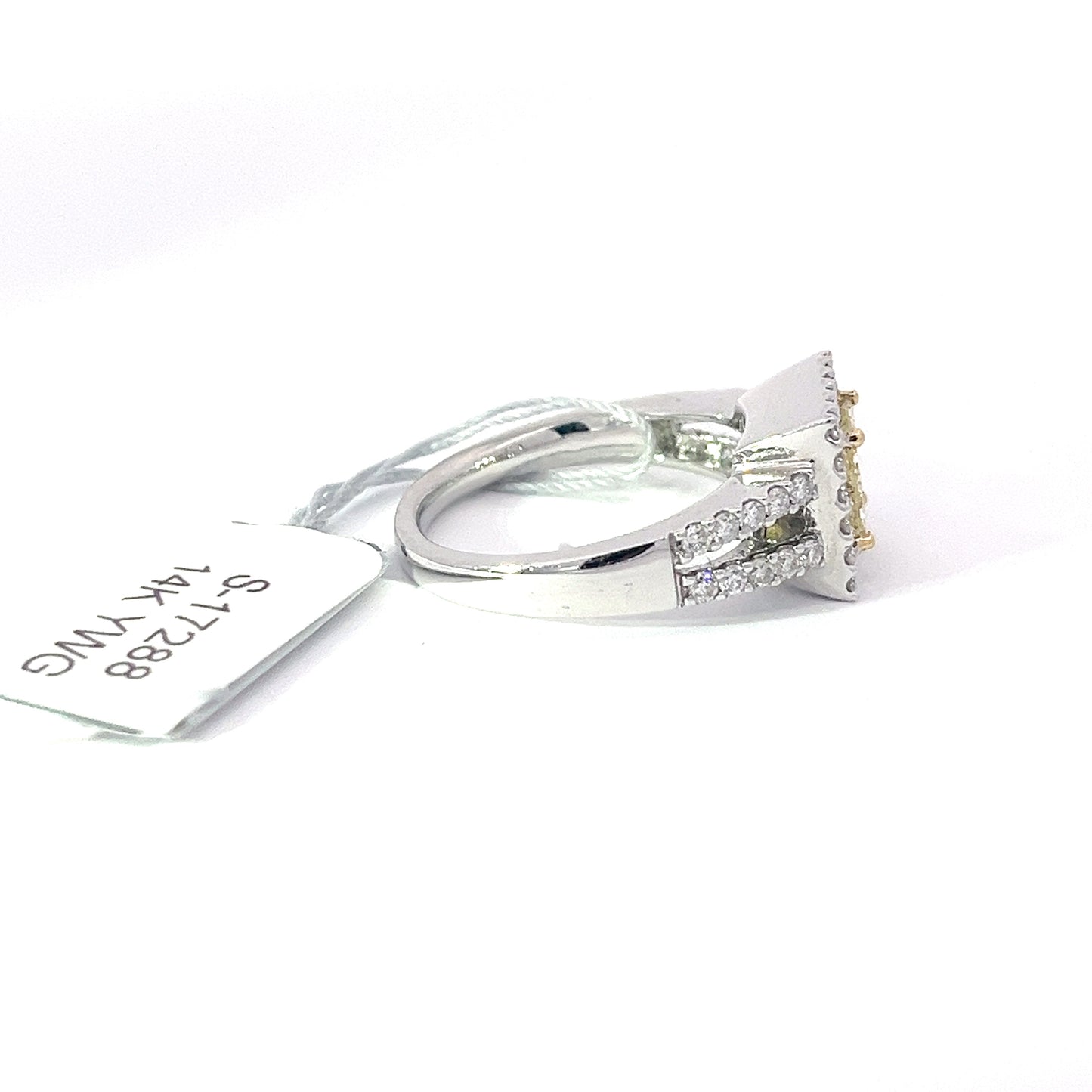 0.54ct Natural Yellow Princess-Cut(4 pc) Diamond Ring | 0.58ct Side Diamonds | 14K YWG