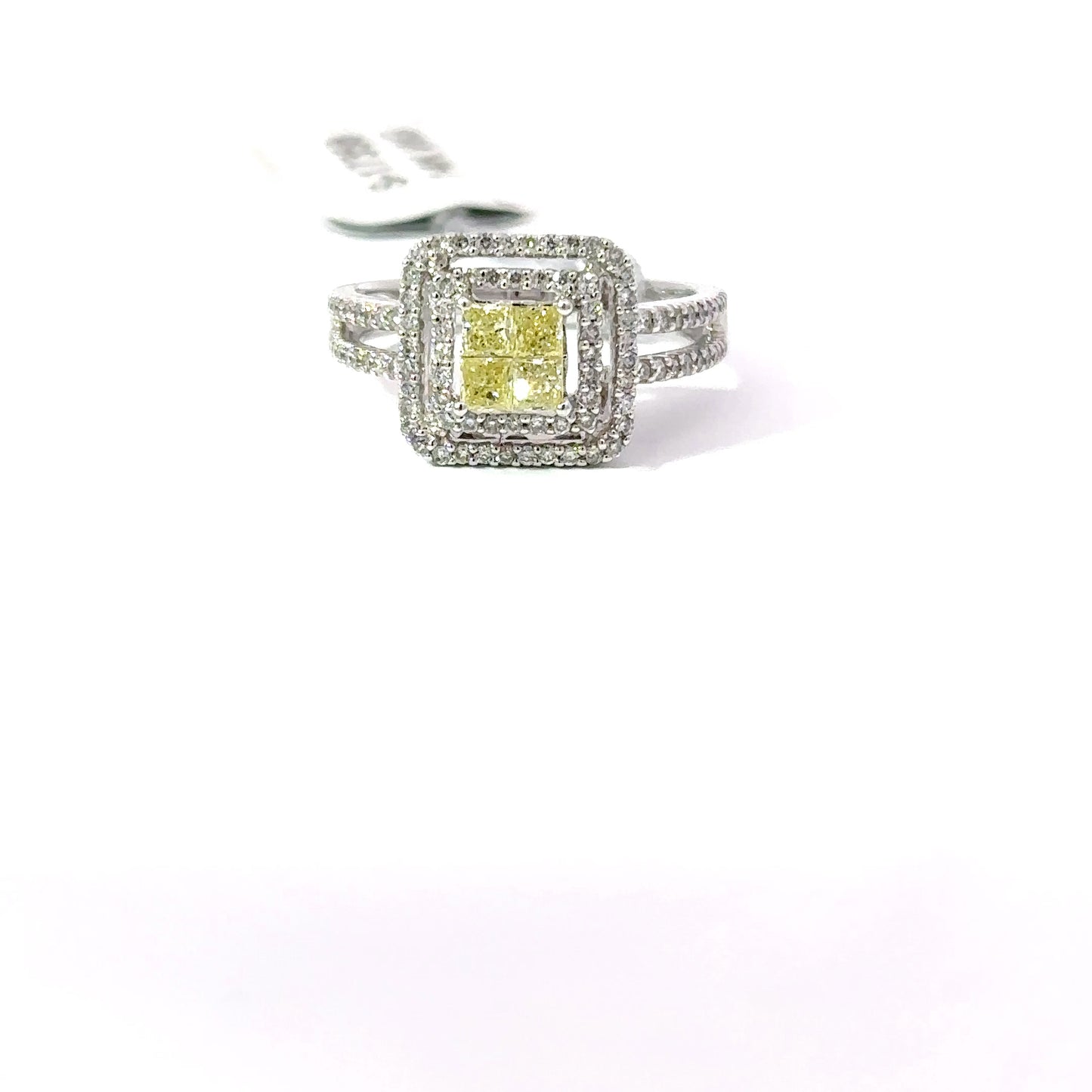 0.36ct Natural Yellow Princess-Cut(4 pc) Diamond Ring | 0.50ct Side Diamonds | 14K WG
