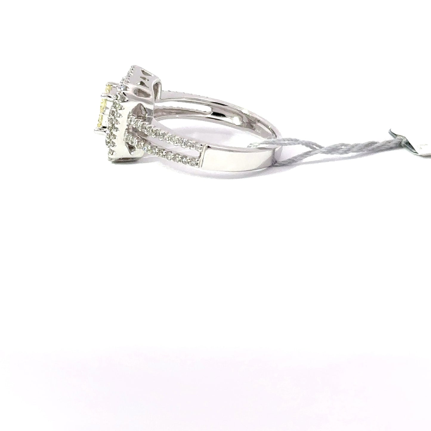 0.36ct Natural Yellow Princess-Cut(4 pc) Diamond Ring | 0.50ct Side Diamonds | 14K WG