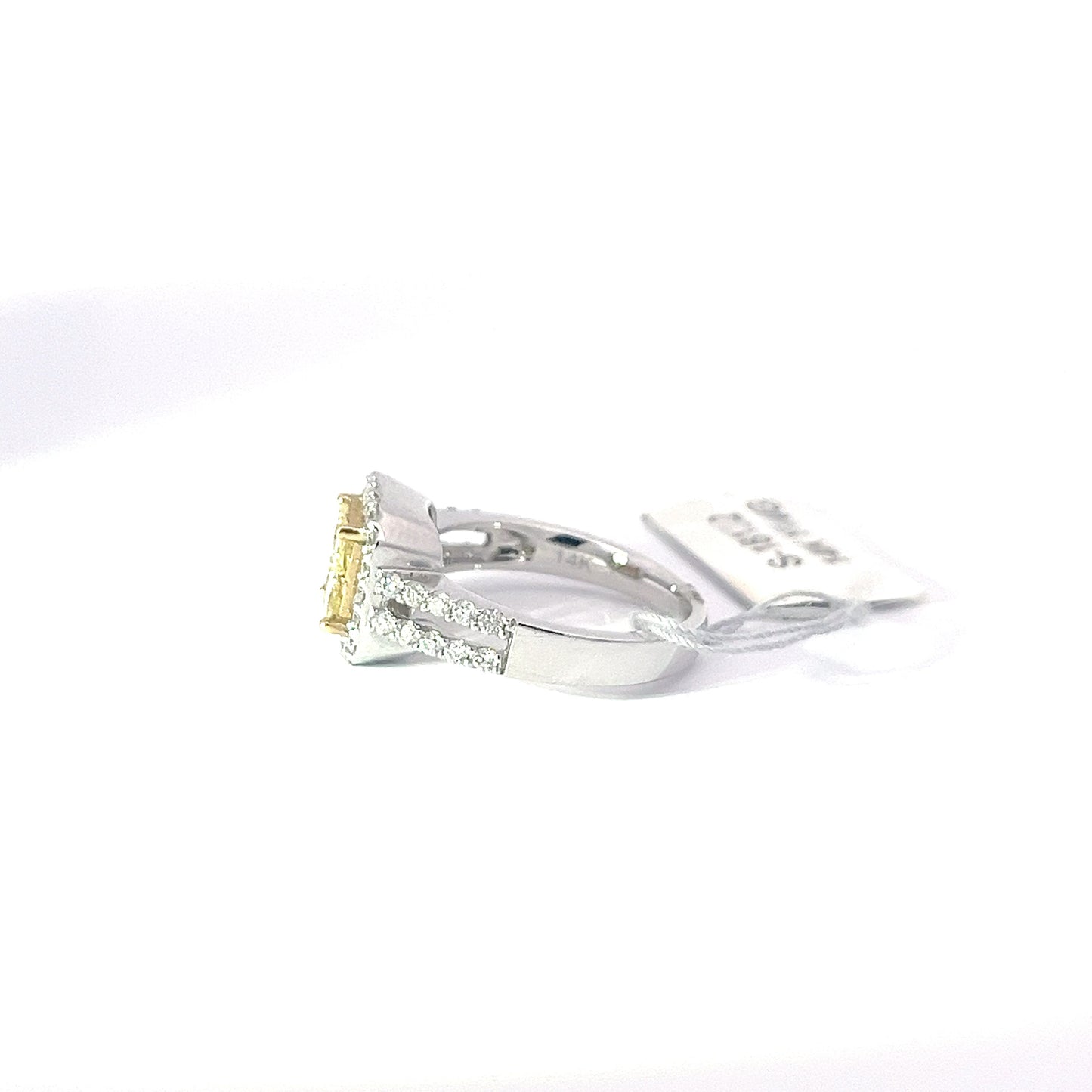 0.79ct Natural Yellow Princess-Cut Diamond Ring | 0.66ct Side Diamonds | 14K YWG