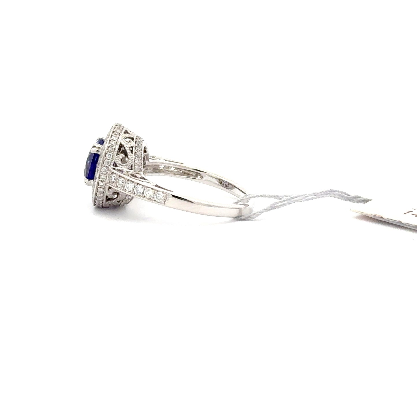 2.11ct Natural Round Tanzanite Center & 0.75ct Natural Side Diamonds Ring | 14K WG