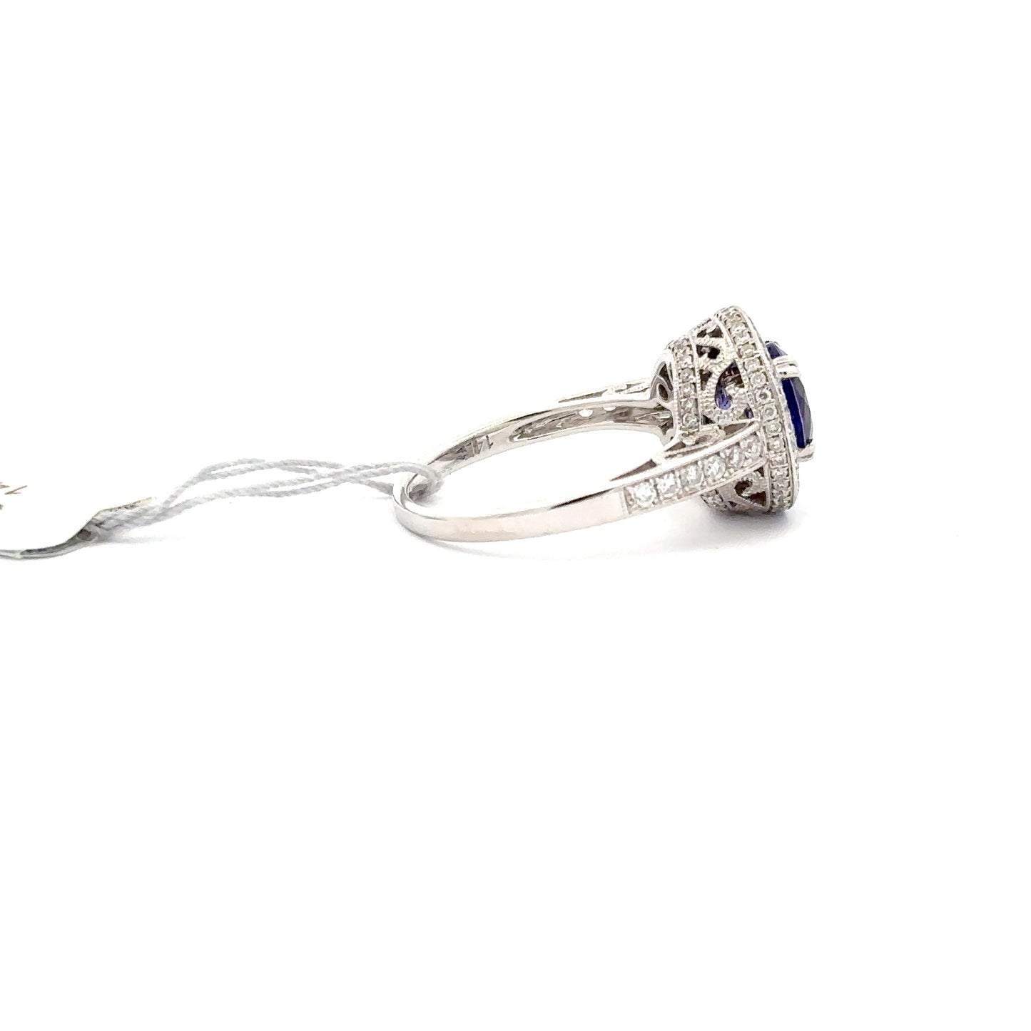 2.11ct Natural Round Tanzanite Center & 0.75ct Natural Side Diamonds Ring | 14K WG