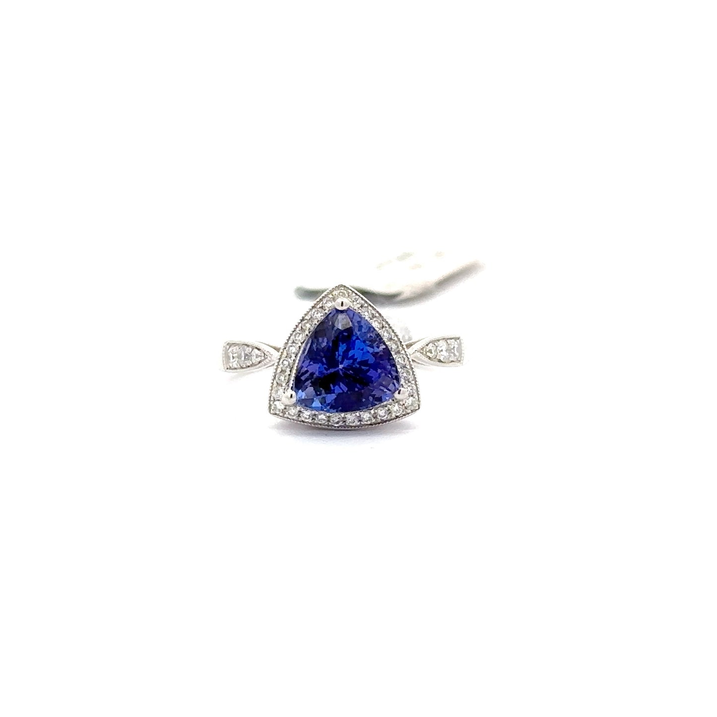 2.27ct Natural Trillion-Cut Tanzanite Center & 0.24ct Natural Side Diamonds Ring | 14K WG