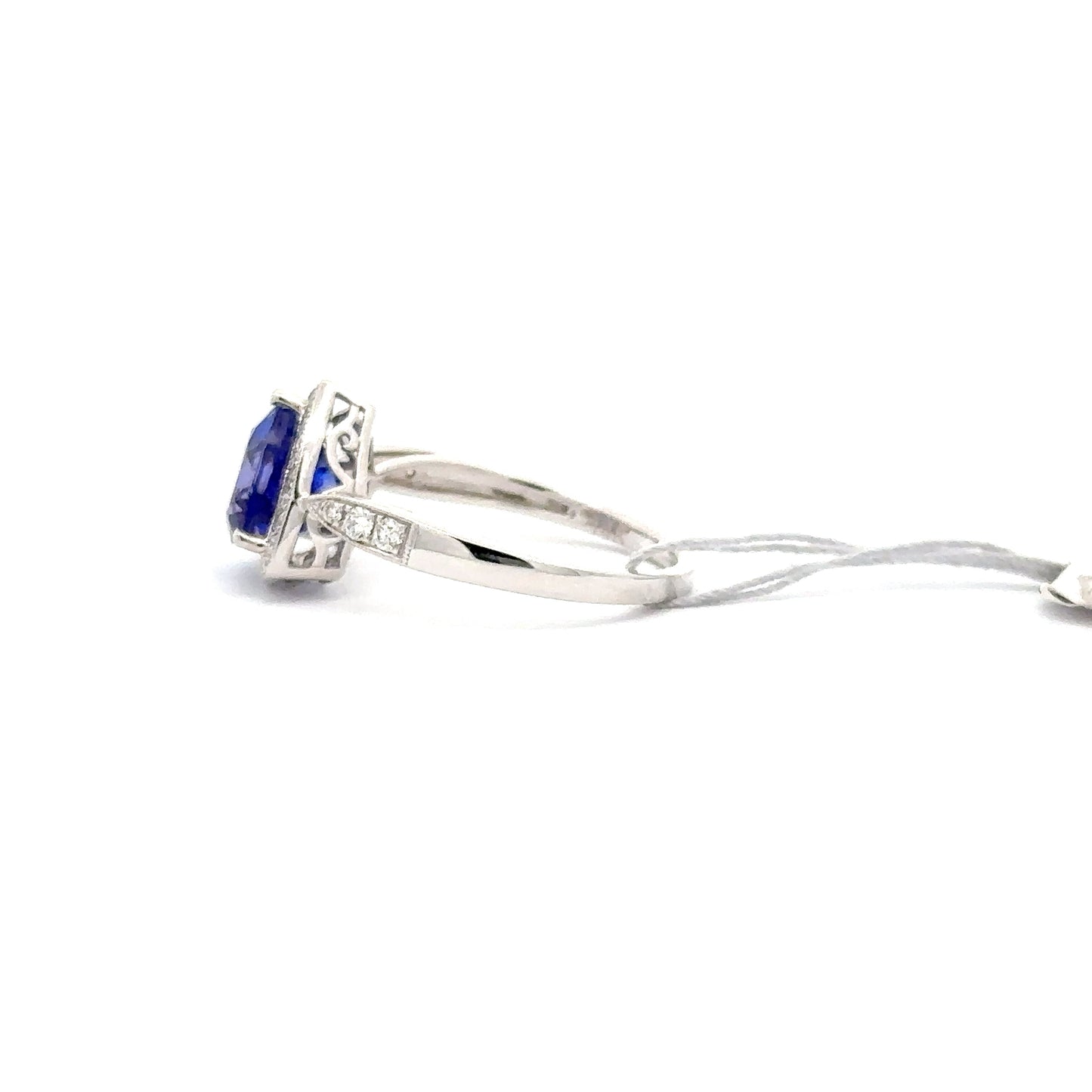 2.27ct Natural Trillion-Cut Tanzanite Center & 0.24ct Natural Side Diamonds Ring | 14K WG