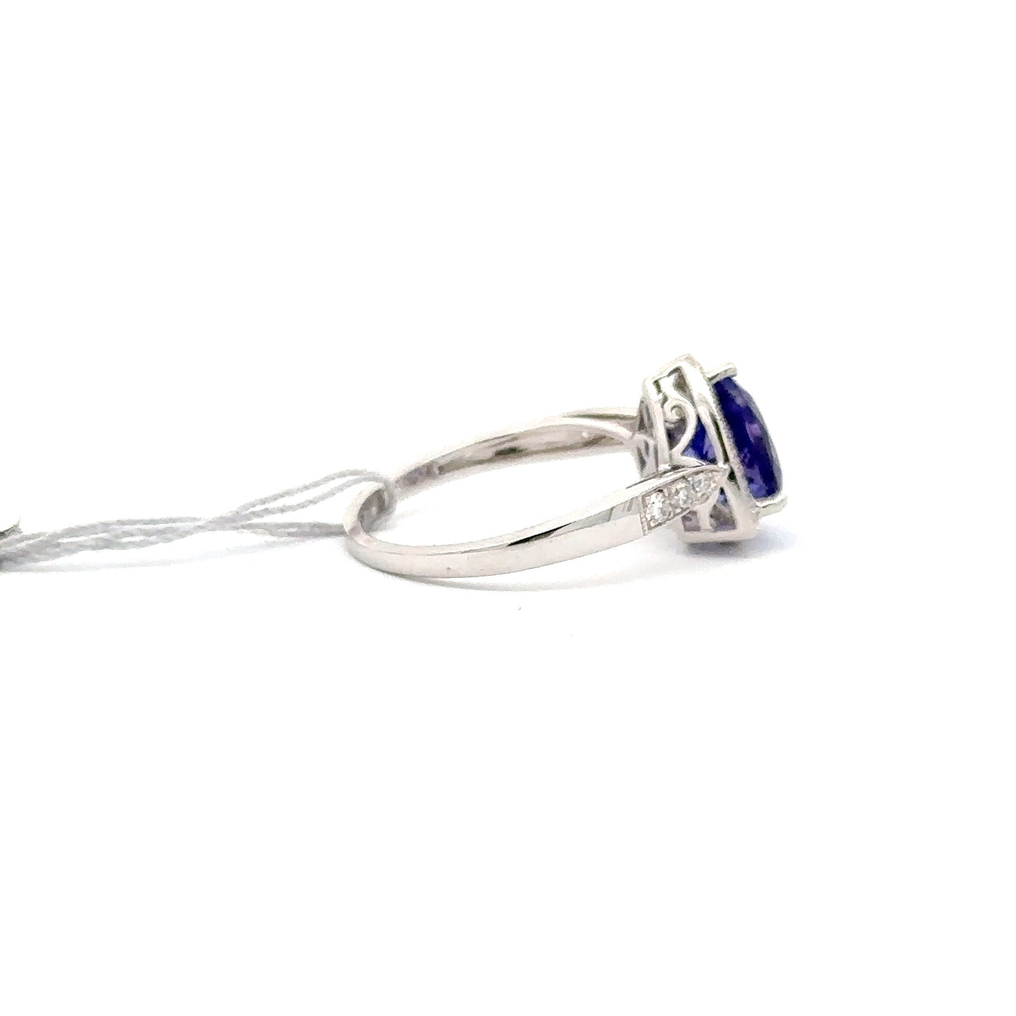 2.27ct Natural Trillion-Cut Tanzanite Center & 0.24ct Natural Side Diamonds Ring | 14K WG
