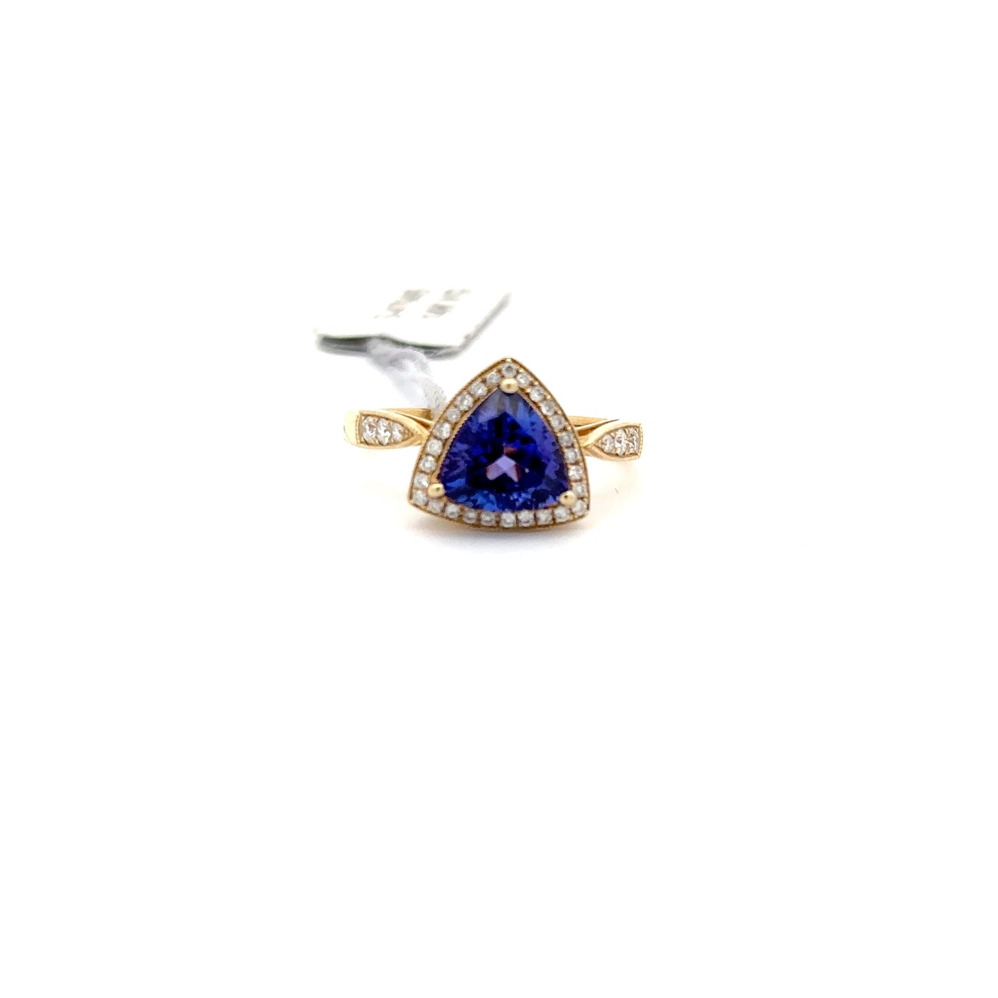 1.77ct Natural Trillion-Cut Tanzanite Center & 0.24ct Natural Side Diamonds Ring | 14K YG