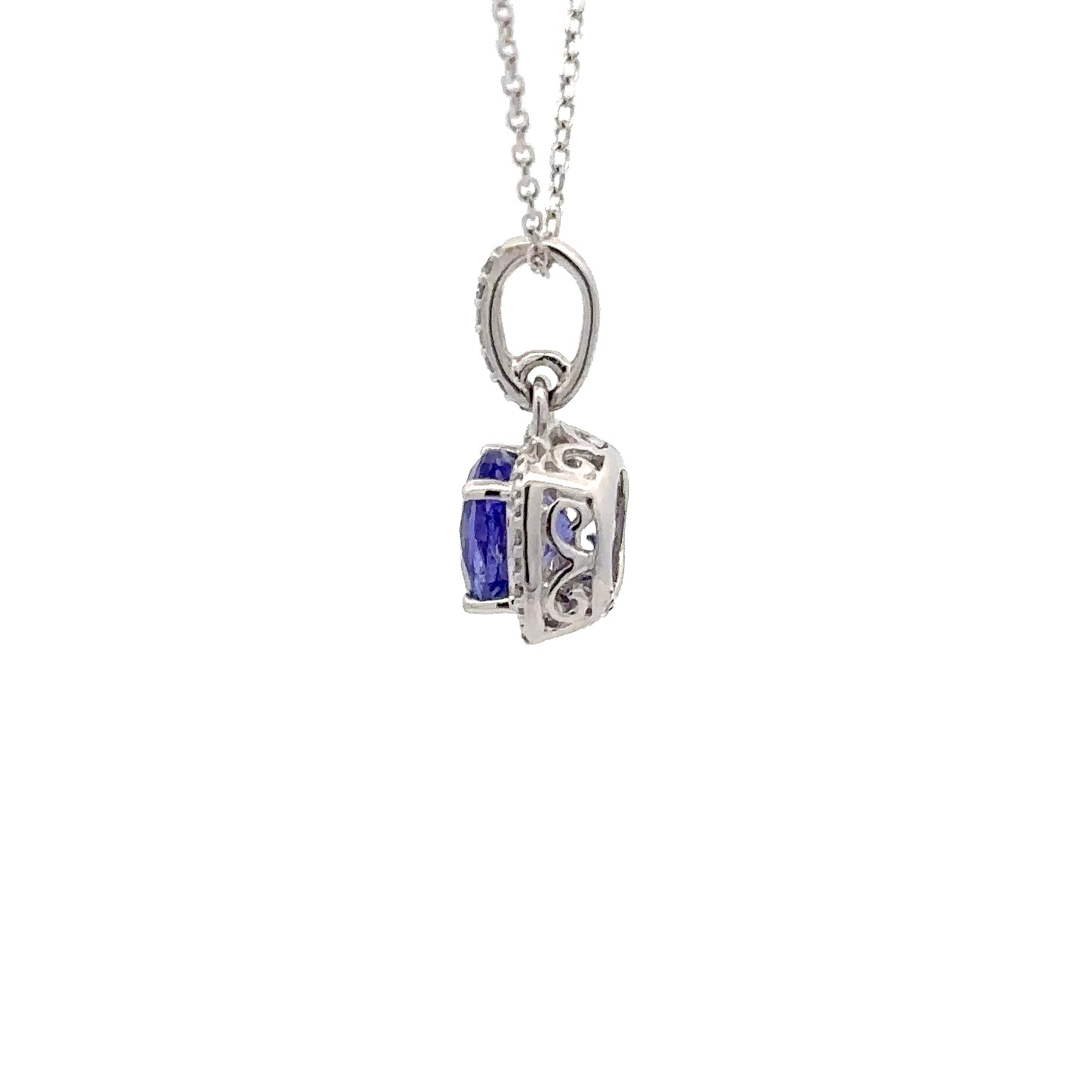0.97 ct Natural Tanzanite Pendant | 0.08 ct Natural Diamonds | 14k White Gold