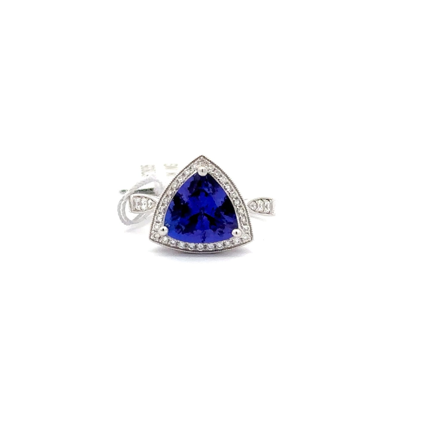 3.09ct Natural Trillion-Cut Tanzanite Center & 0.27ct Natural Side Diamonds Ring | 14K WG