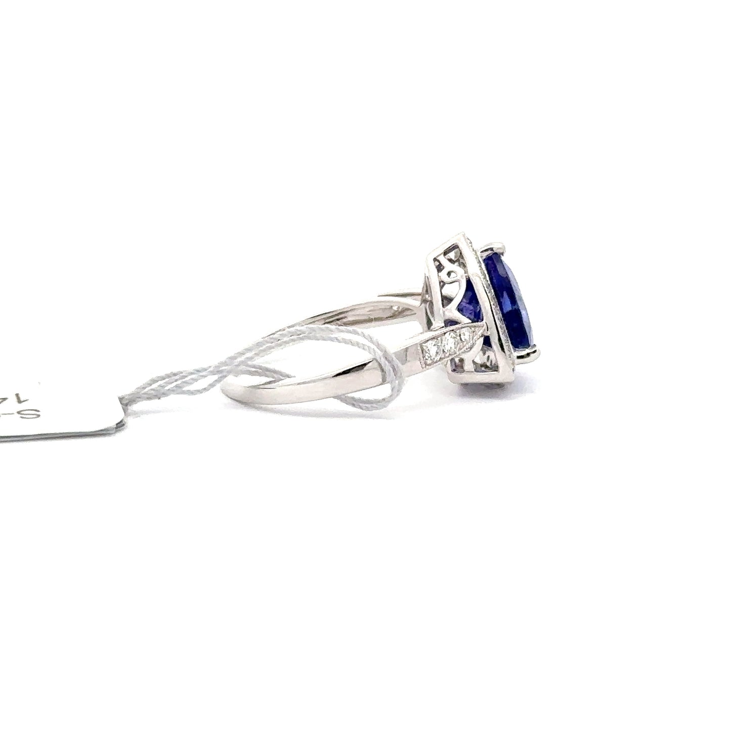 3.09ct Natural Trillion-Cut Tanzanite Center & 0.27ct Natural Side Diamonds Ring | 14K WG