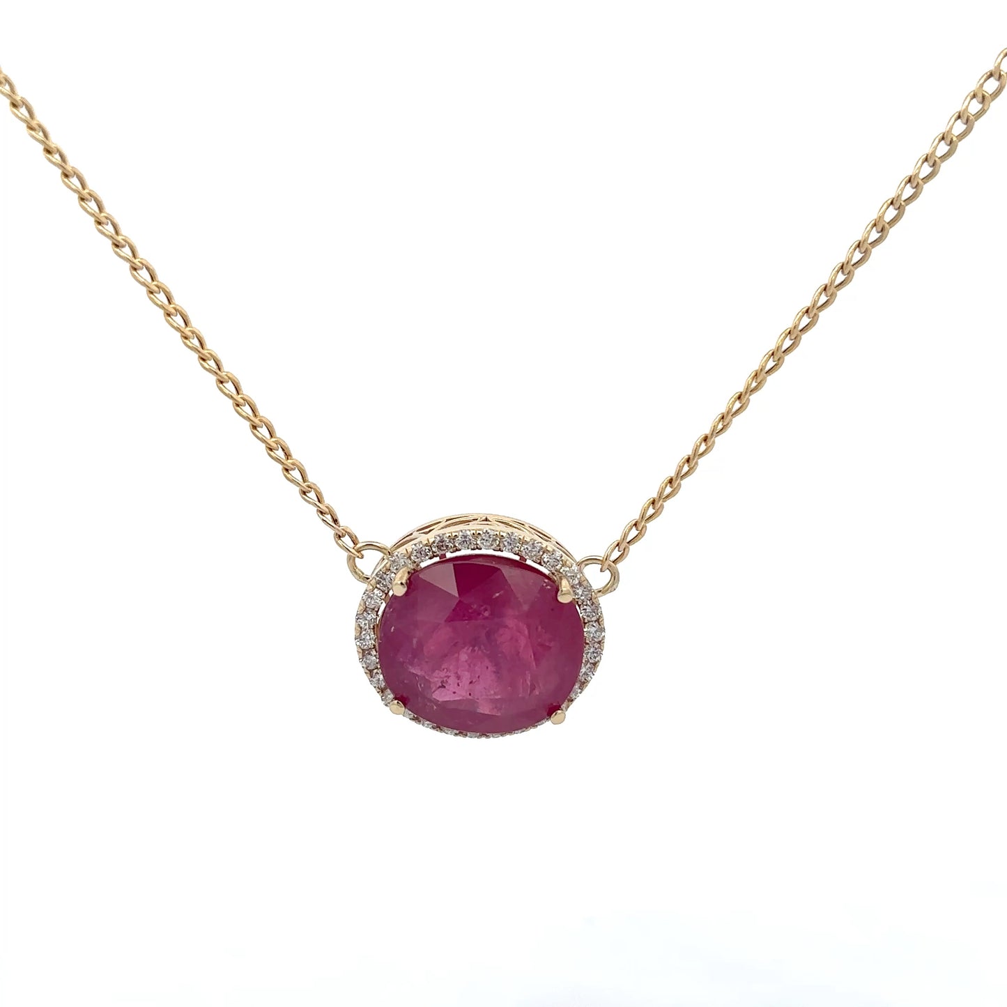 18.18 ct Natural Ruby | 0.75 ct Natural Diamonds Necklace | 14k YG