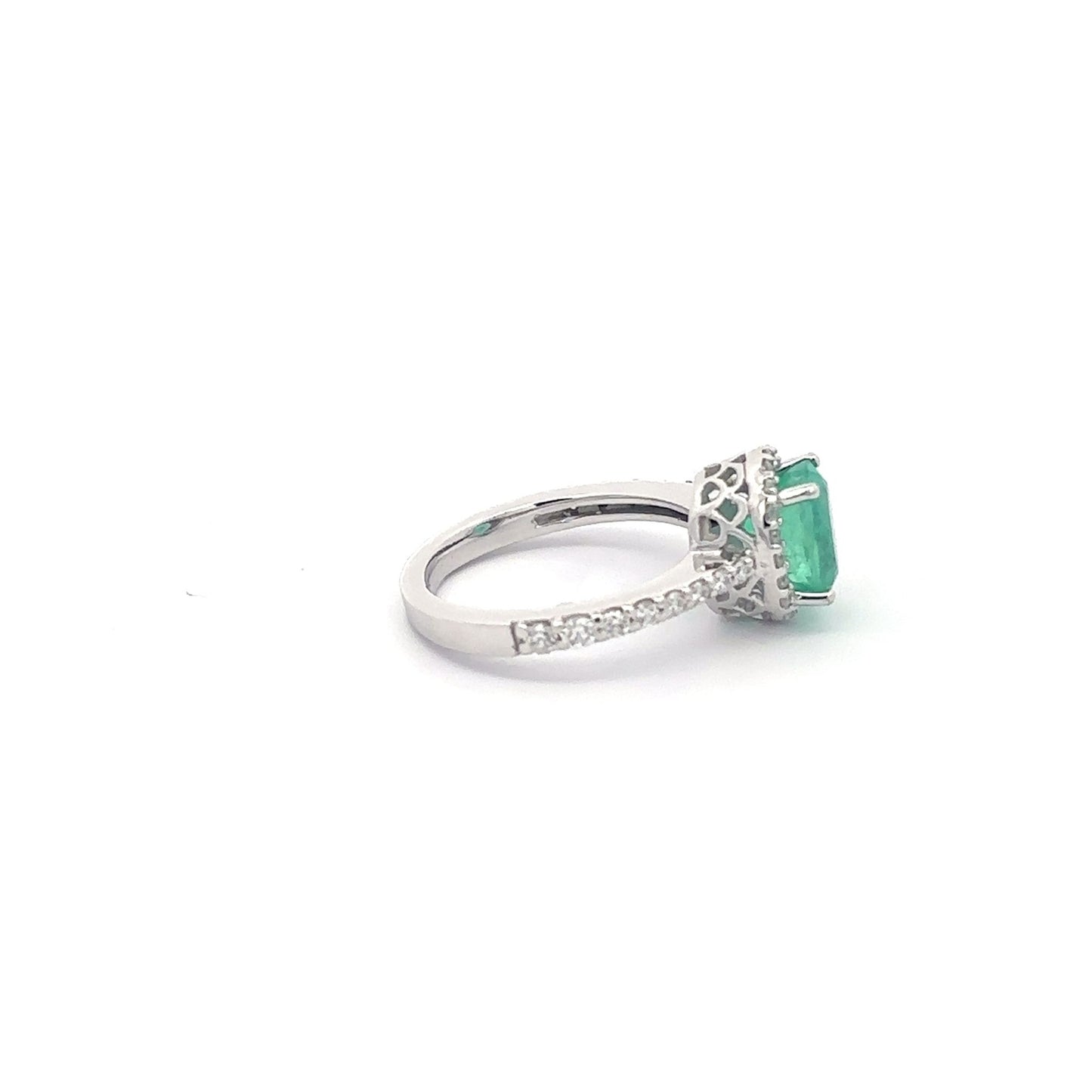 1.87 ct Natural Colombian Emerald | 0.63 ctw Natural Side Diamonds | 14k White Gold Ring.