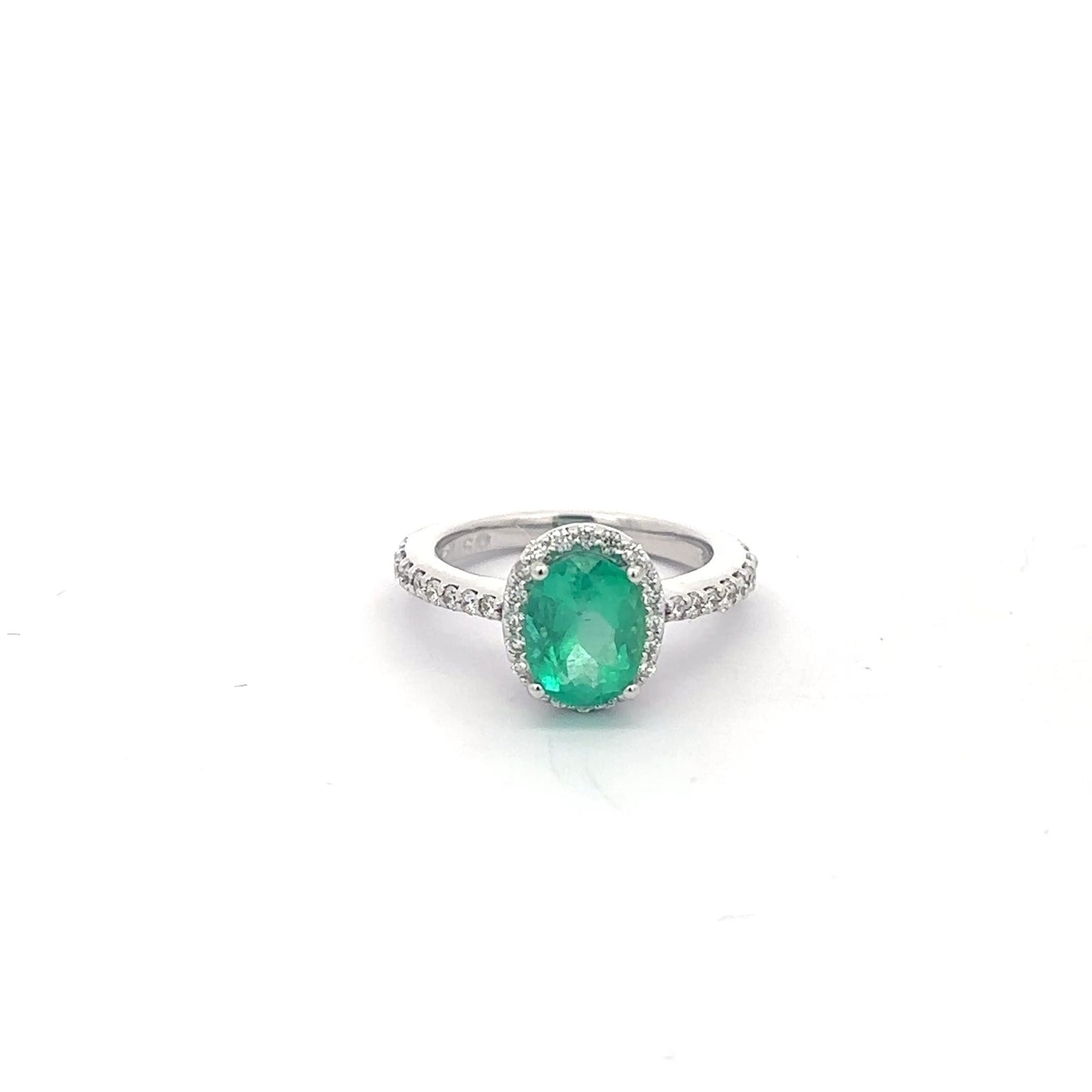 1.87 ct Natural Colombian Emerald | 0.63 ctw Natural Side Diamonds | 14k White Gold Ring.