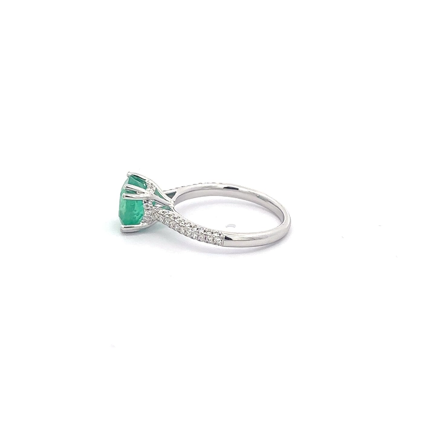 1.95 ct Natural Colombian Emerald | 0.42 ctw Natural Side Diamonds | 18k White Gold Ring.