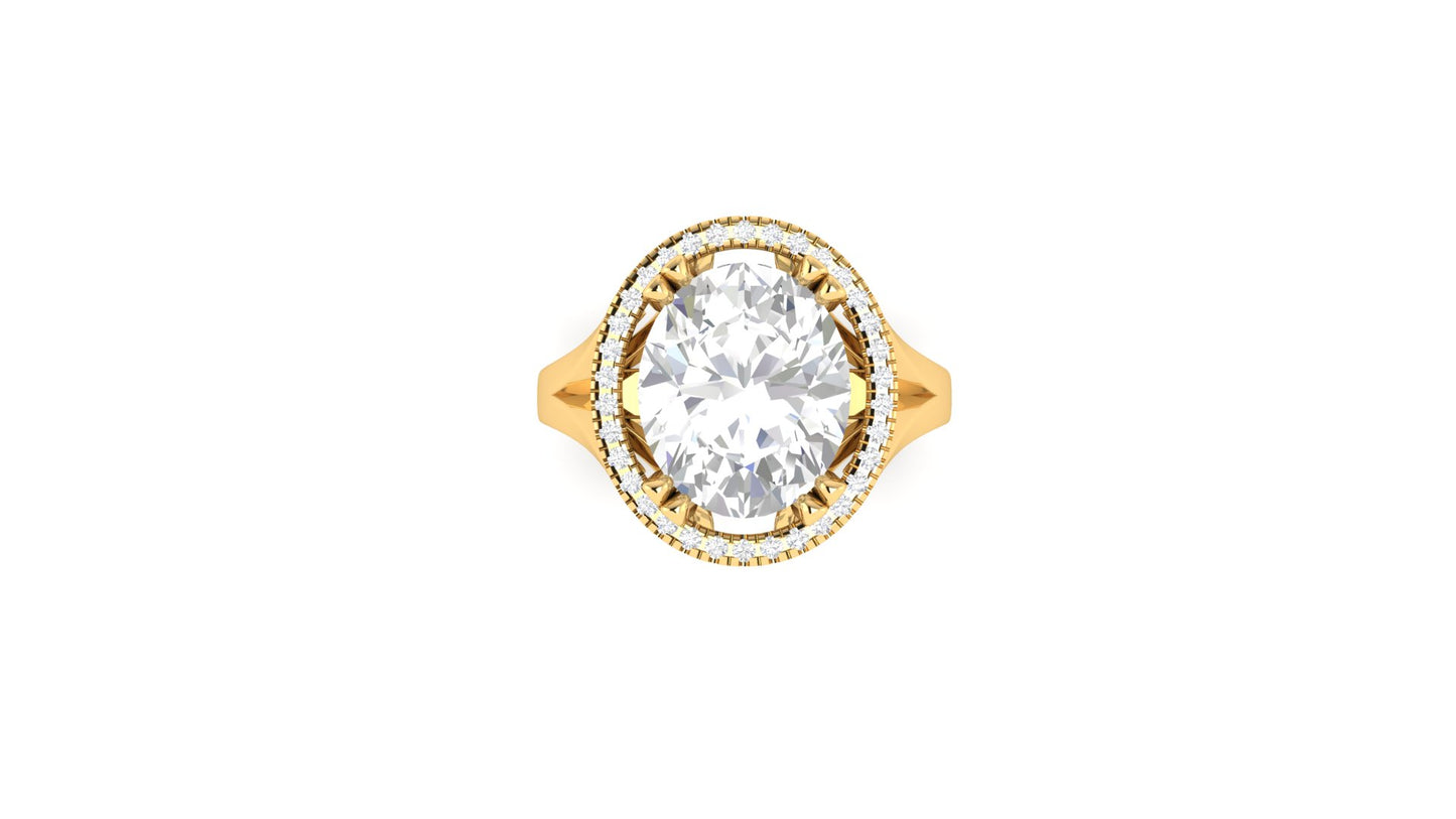 4.54 ct Oval Cut Center Lab Grown Diamond | Color: E | Clarity: VVS | 0.17 ct Lab Grown Side Diamonds | Halo Ring.
