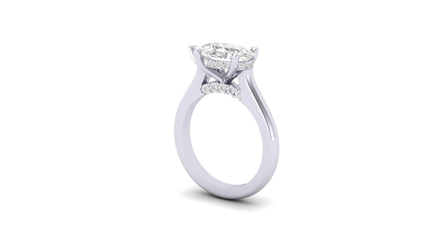 1.75 ct Pear Center Lab Grown Diamond | Color: E | Clarity: VVS | 0.31 ct Lab Grown Side Diamonds. | Designer Ring.