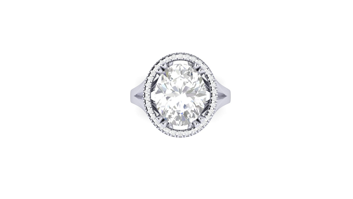4.54 ct Oval Cut Center Lab Grown Diamond | Color: E | Clarity: VVS | 0.17 ct Lab Grown Side Diamonds | Halo Ring.