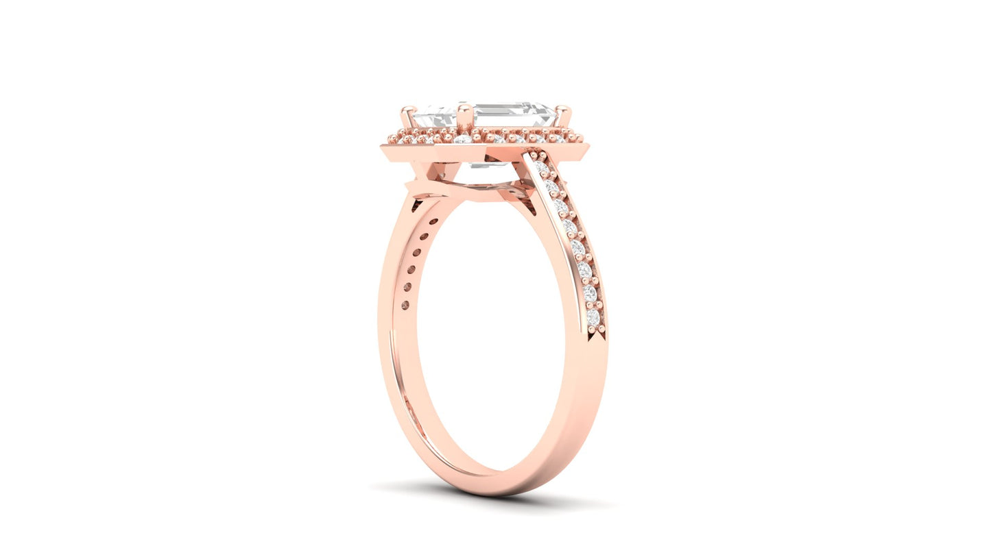 1.75 ct Emerald Cut Center Lab Grown Diamond | Color: E | Clarity: VVS | 0.25 ct Lab Grown Side Diamonds. | Designer Ring.