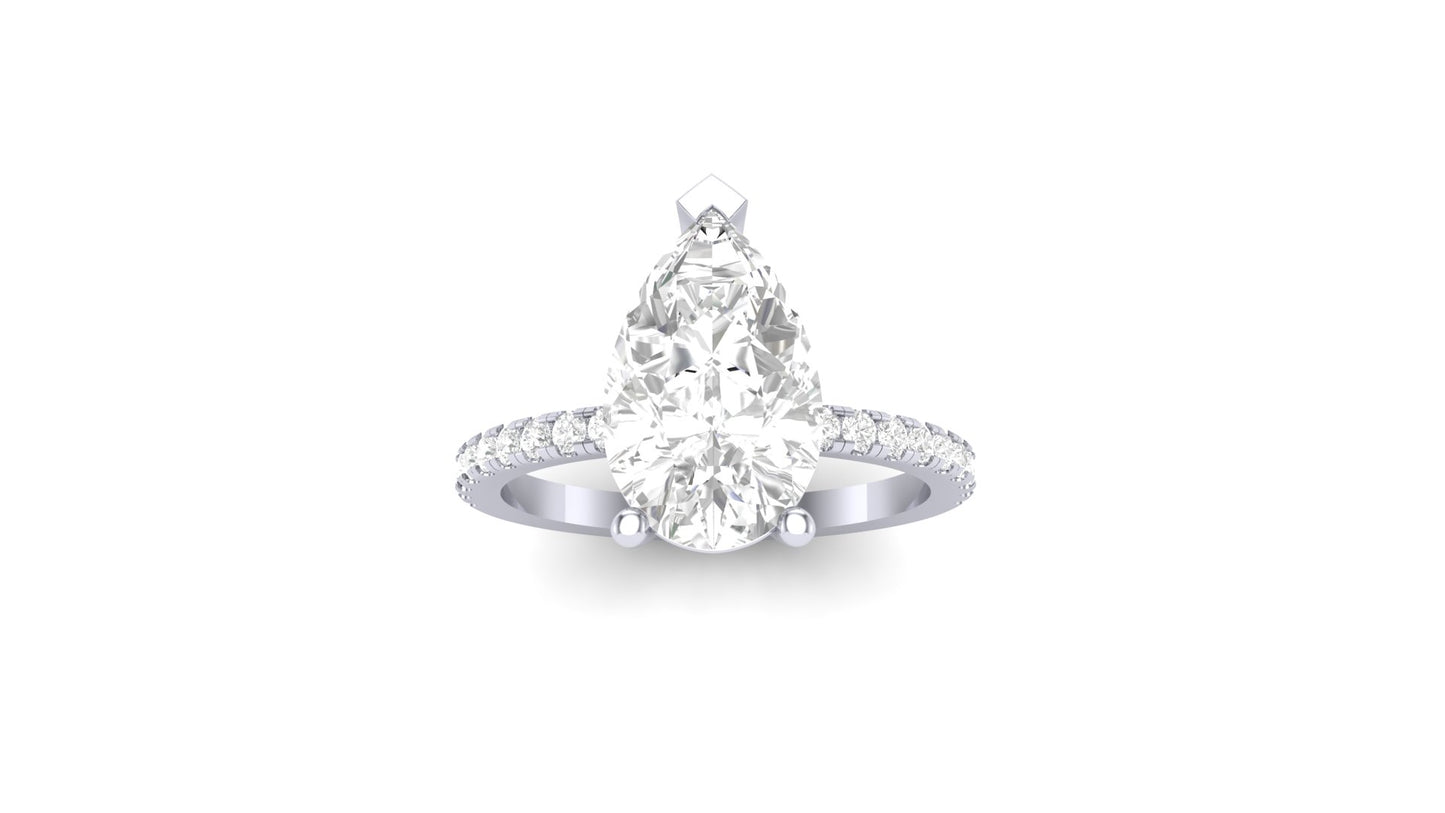 2.37 ct Pear Center Lab Grown Diamond | Color: E | Clarity: VVS | 0.25 ct Lab Grown Side Diamonds. | Designer Ring.