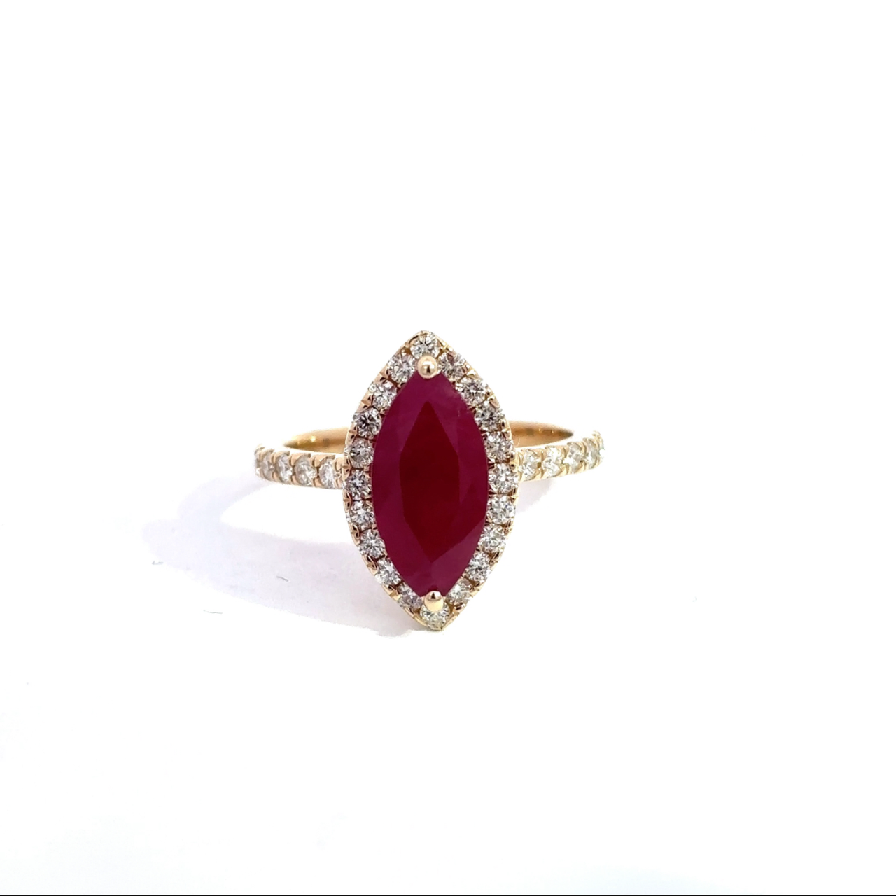 Natural Marquise-Cut Burmese Ruby in 14K Yellow Gold